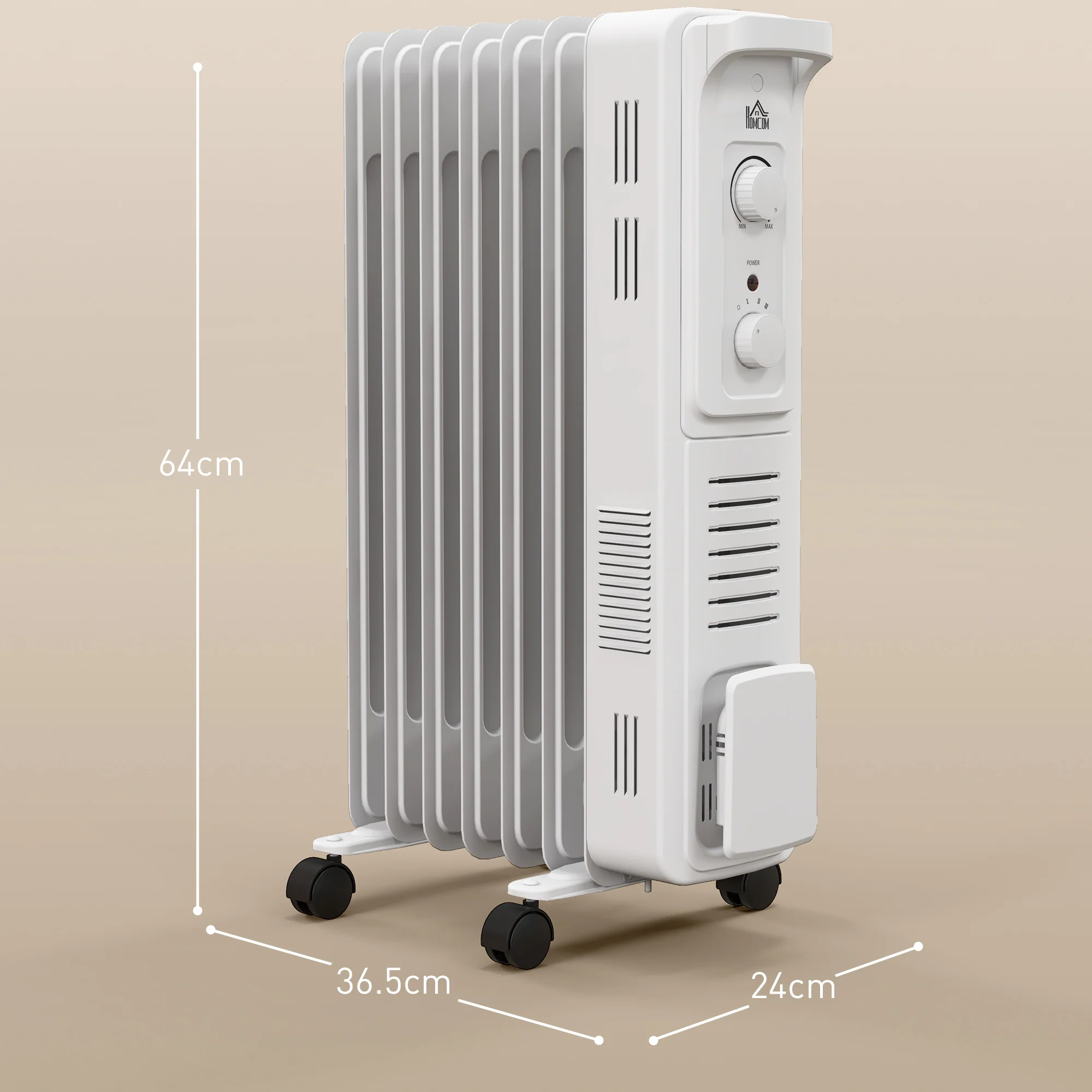7 Fin Portable Oil Filled Radiator, Electric Heater With Safety Cut Off, White - Image 5
