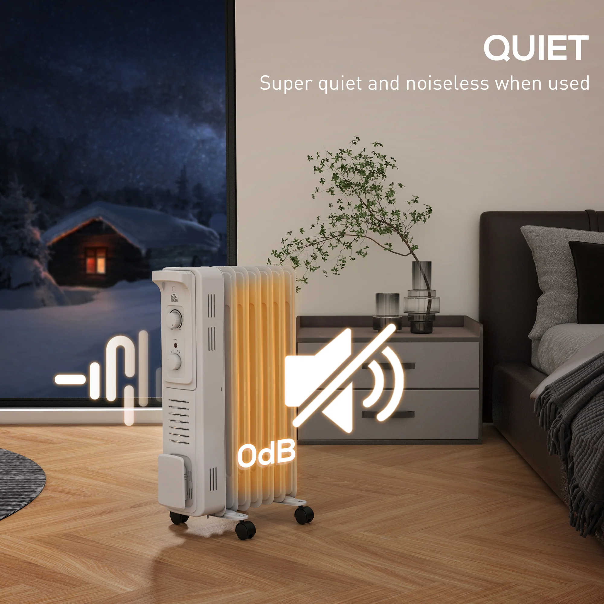 7 Fin Portable Oil Filled Radiator, Electric Heater With Safety Cut Off, White - Image 6