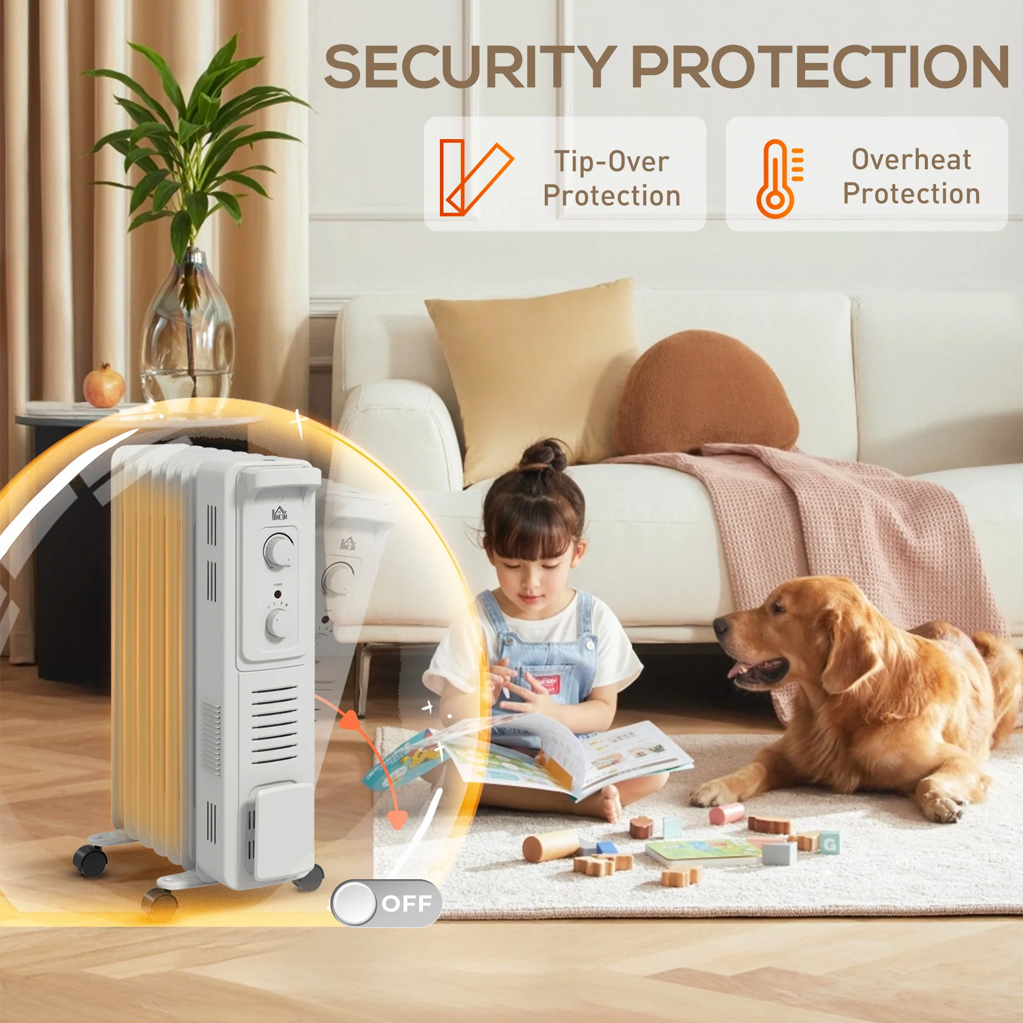 7 Fin Portable Oil Filled Radiator, Electric Heater With Safety Cut Off, White - Image 7