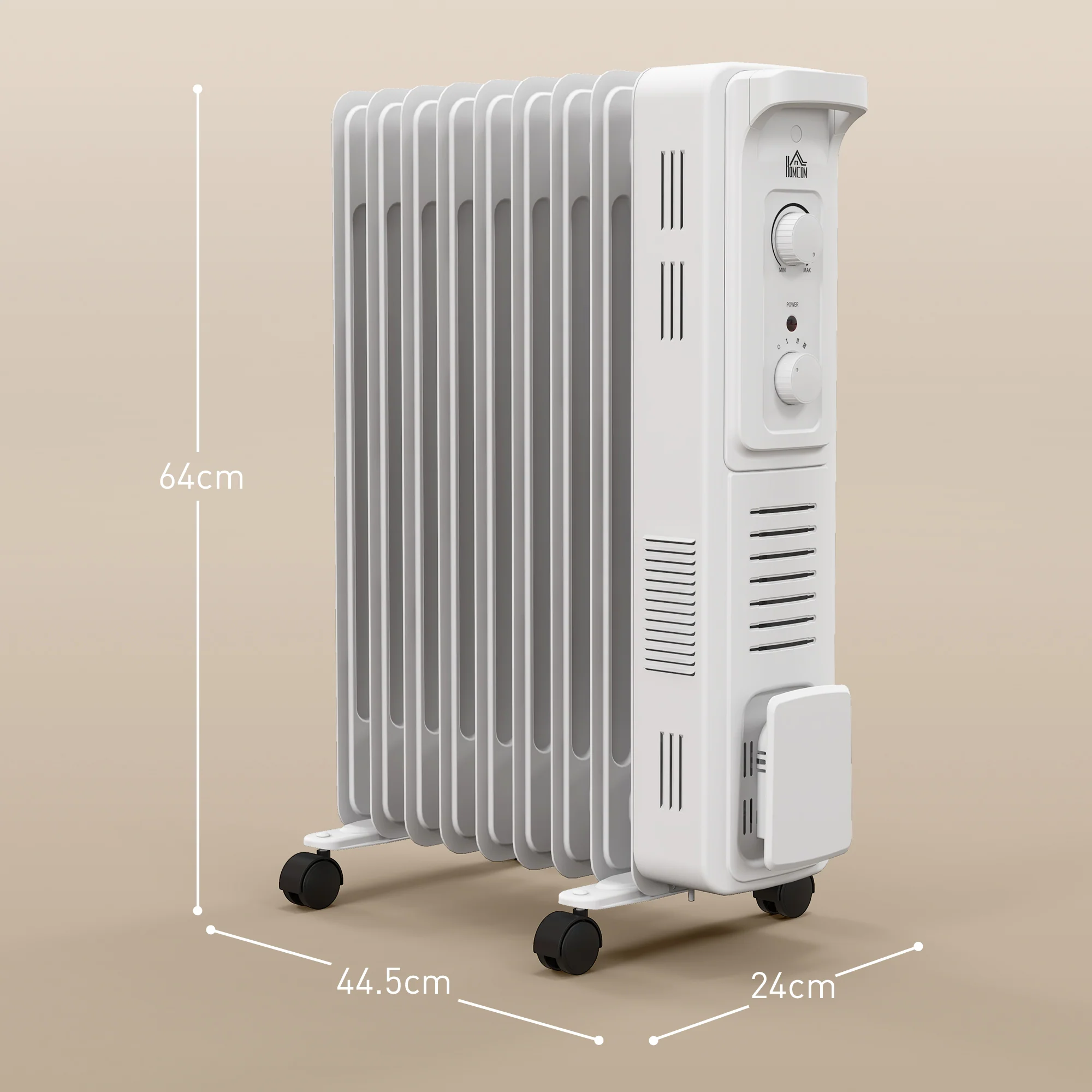 9 Fin Portable Oil Filled Radiator, Electric Heater With Safety Cut Off, White - Image 5