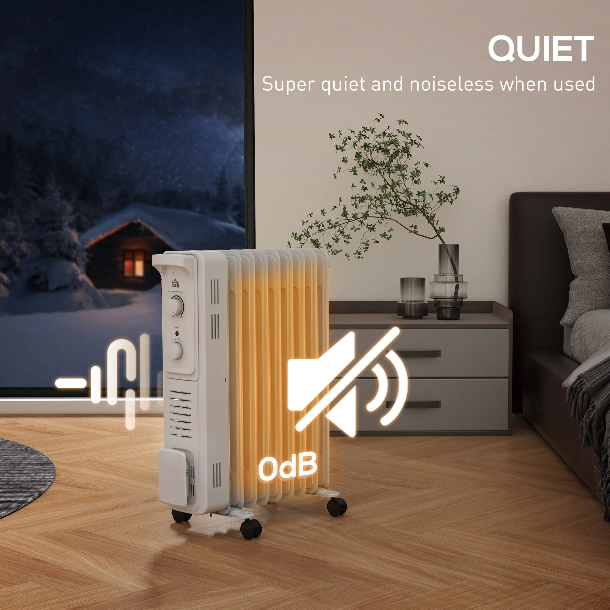 9 Fin Portable Oil Filled Radiator, Electric Heater With Safety Cut Off, White - Image 6