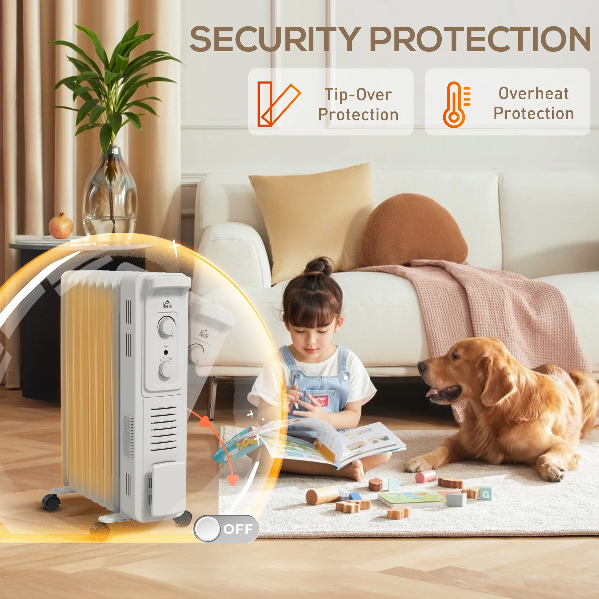 9 Fin Portable Oil Filled Radiator, Electric Heater With Safety Cut Off, White - Image 7