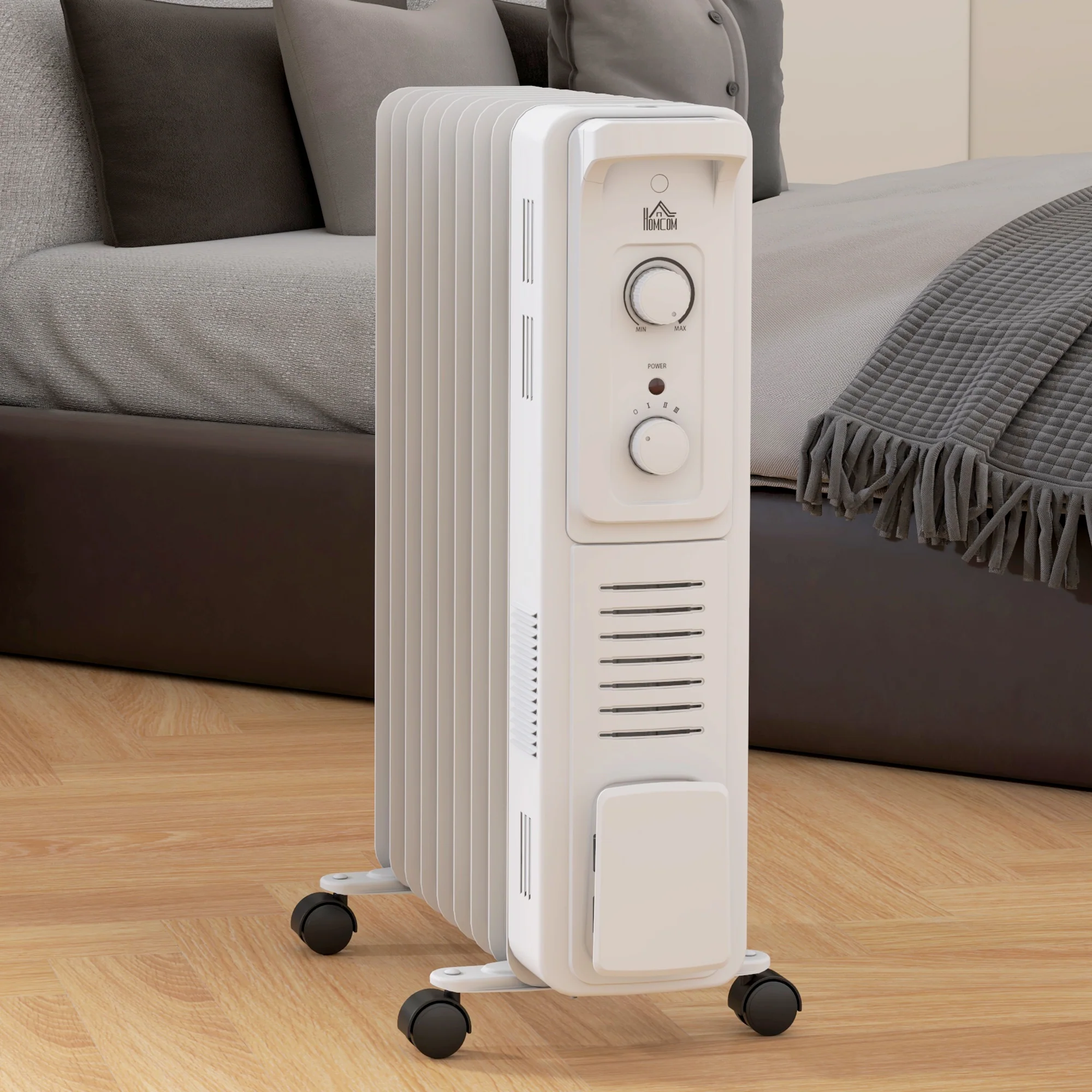 9 Fin Portable Oil Filled Radiator, Electric Heater With Safety Cut Off, White - Image 9