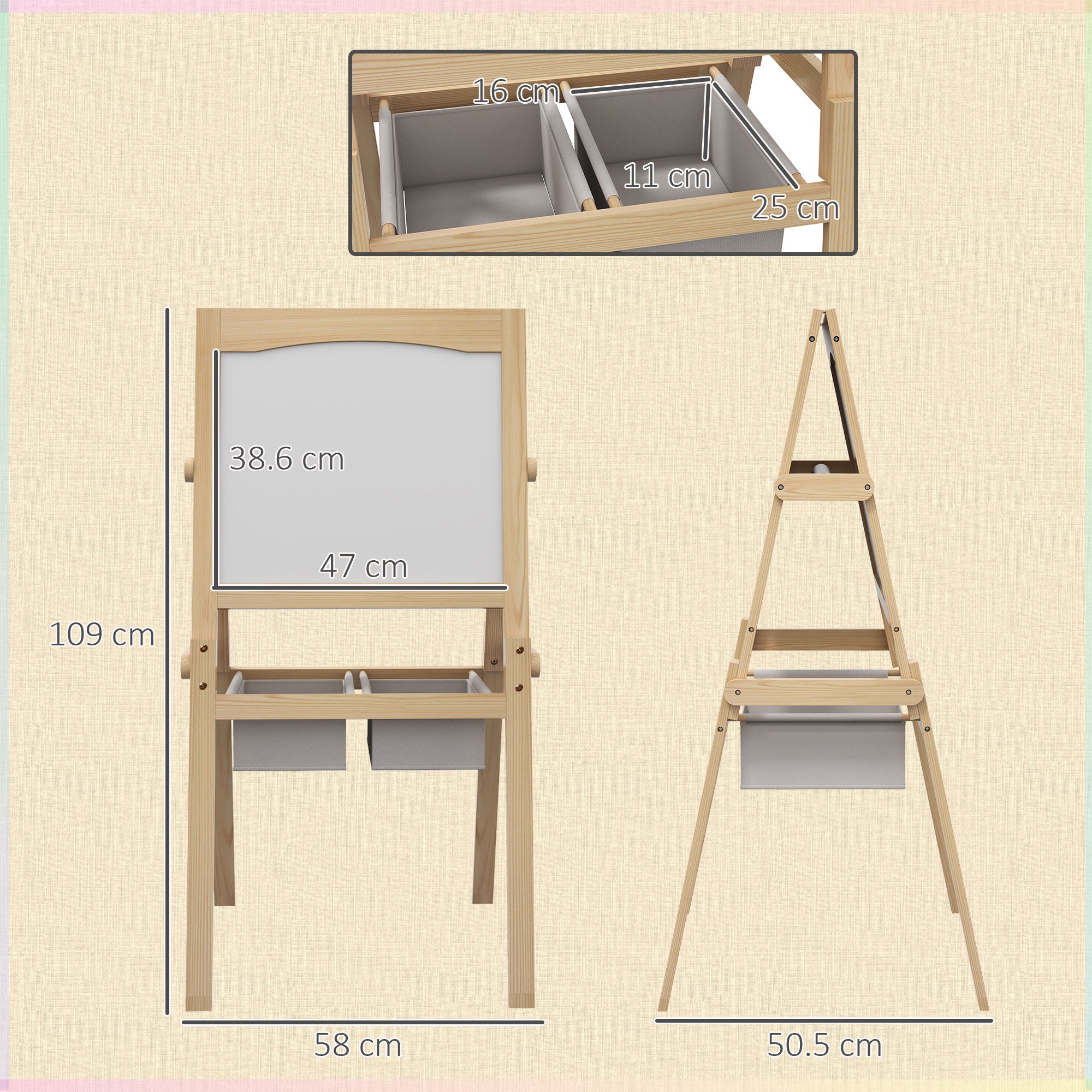 AIYAPLAY 3 In 1 Kids Easel With Paper Roll, Storage Baskets - Natural - Image 5