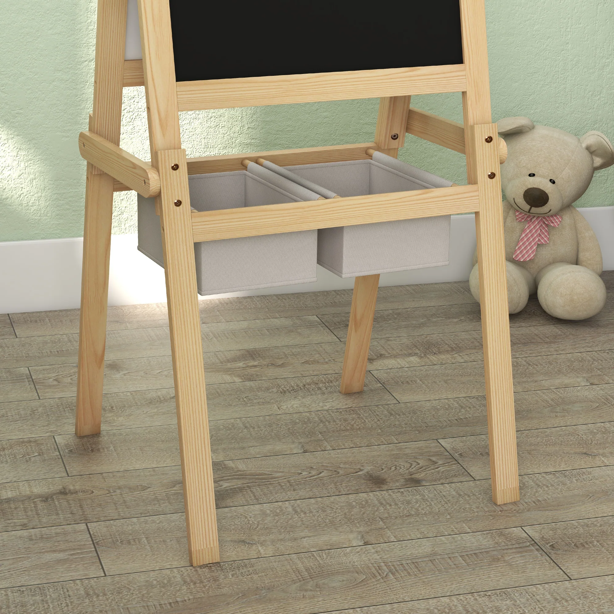 AIYAPLAY 3 In 1 Kids Easel With Paper Roll, Storage Baskets - Natural - Image 7