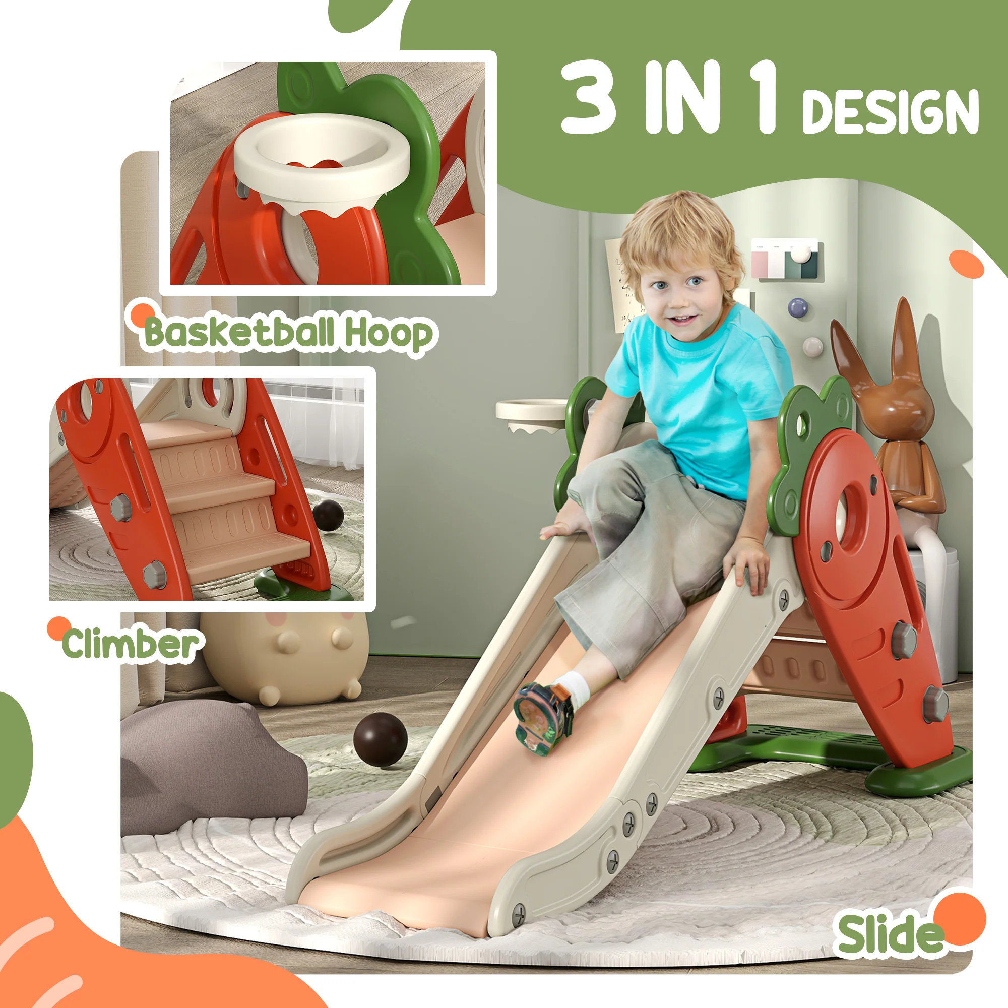 AIYAPLAY 3 In 1 Kids Slide, Carrot-themed Foldable Indoor Slide For 1-3 Years - Image 3