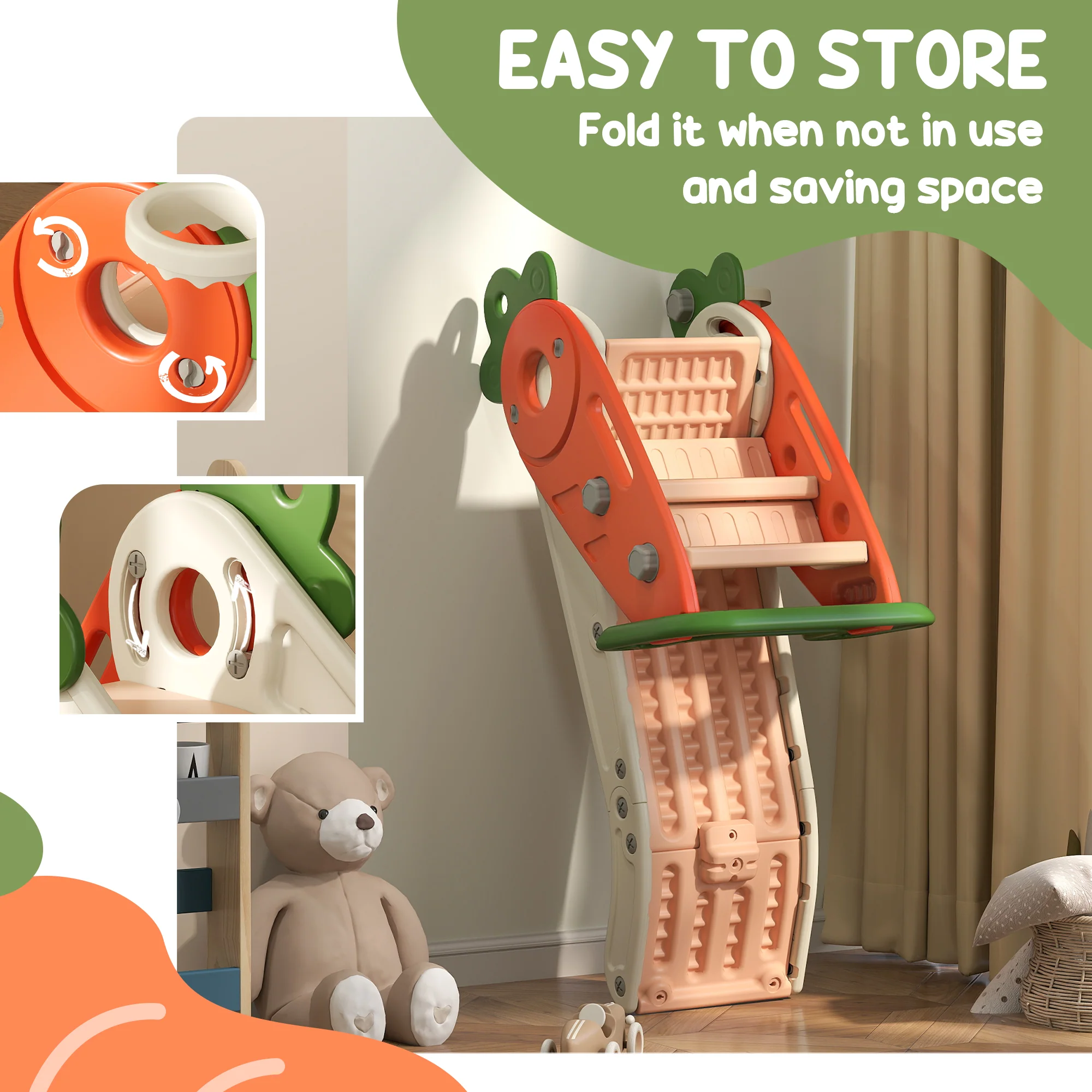 AIYAPLAY 3 In 1 Kids Slide, Carrot-themed Foldable Indoor Slide For 1-3 Years - Image 4