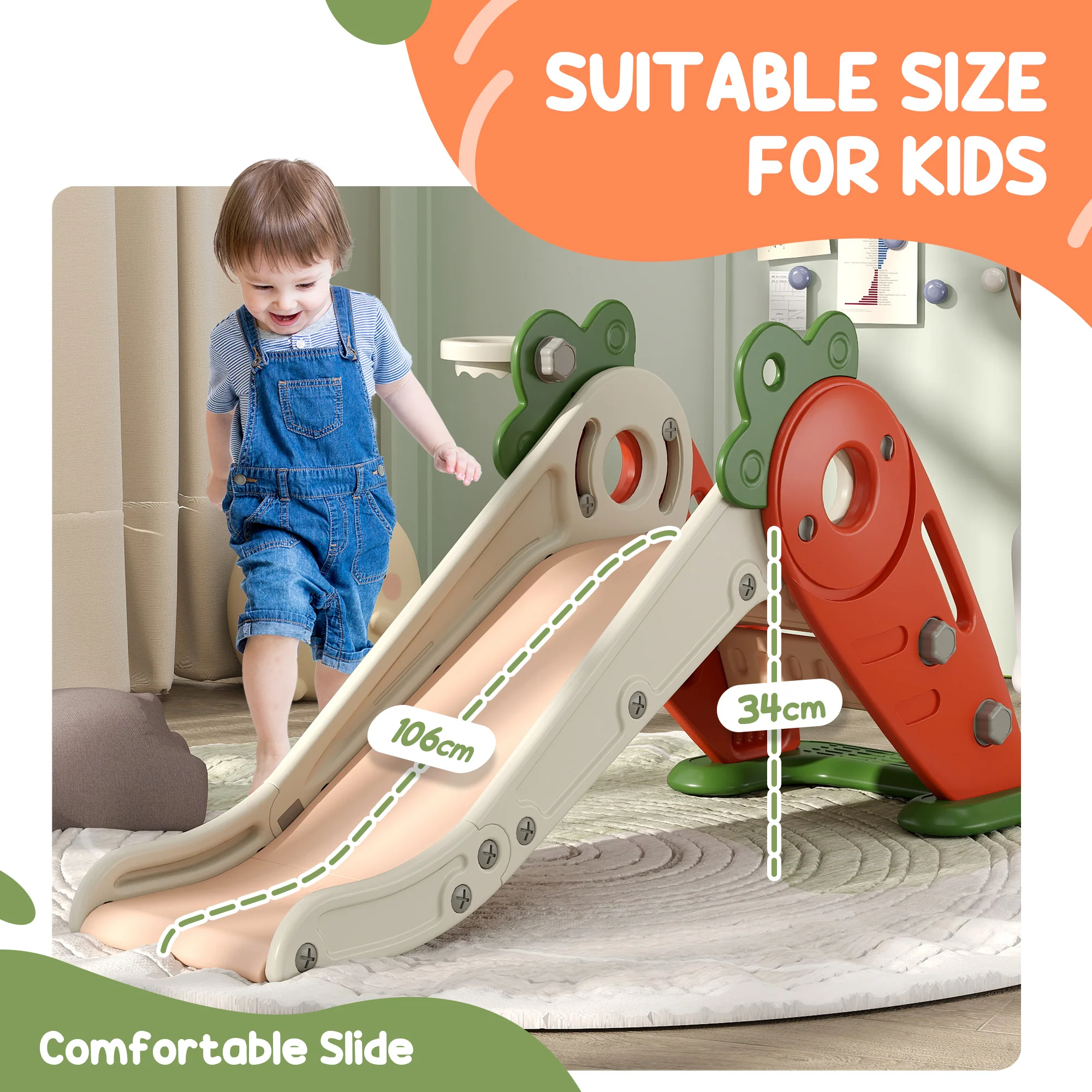 AIYAPLAY 3 In 1 Kids Slide, Carrot-themed Foldable Indoor Slide For 1-3 Years - Image 8