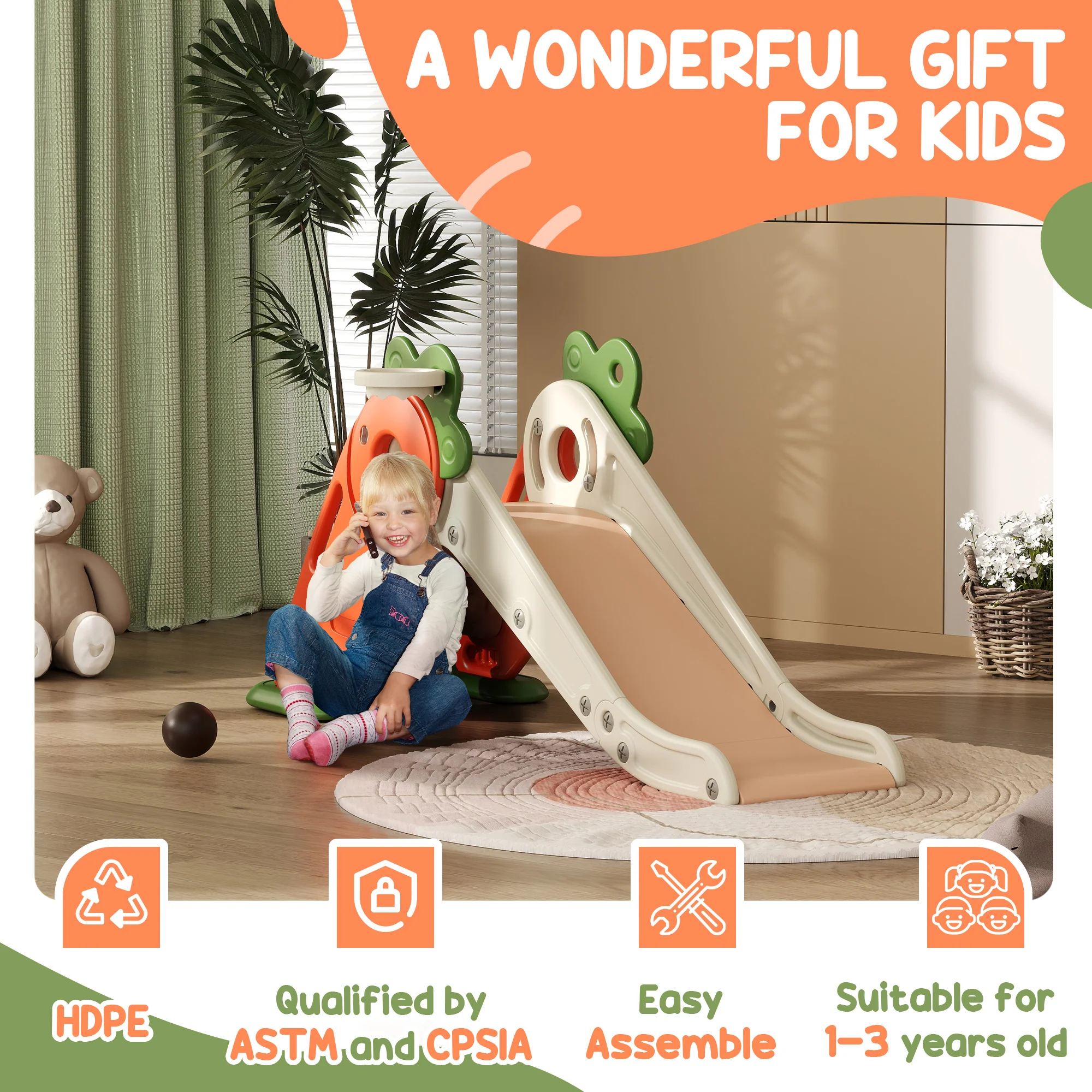 AIYAPLAY 3 In 1 Kids Slide, Carrot-themed Foldable Indoor Slide For 1-3 Years - Image 9