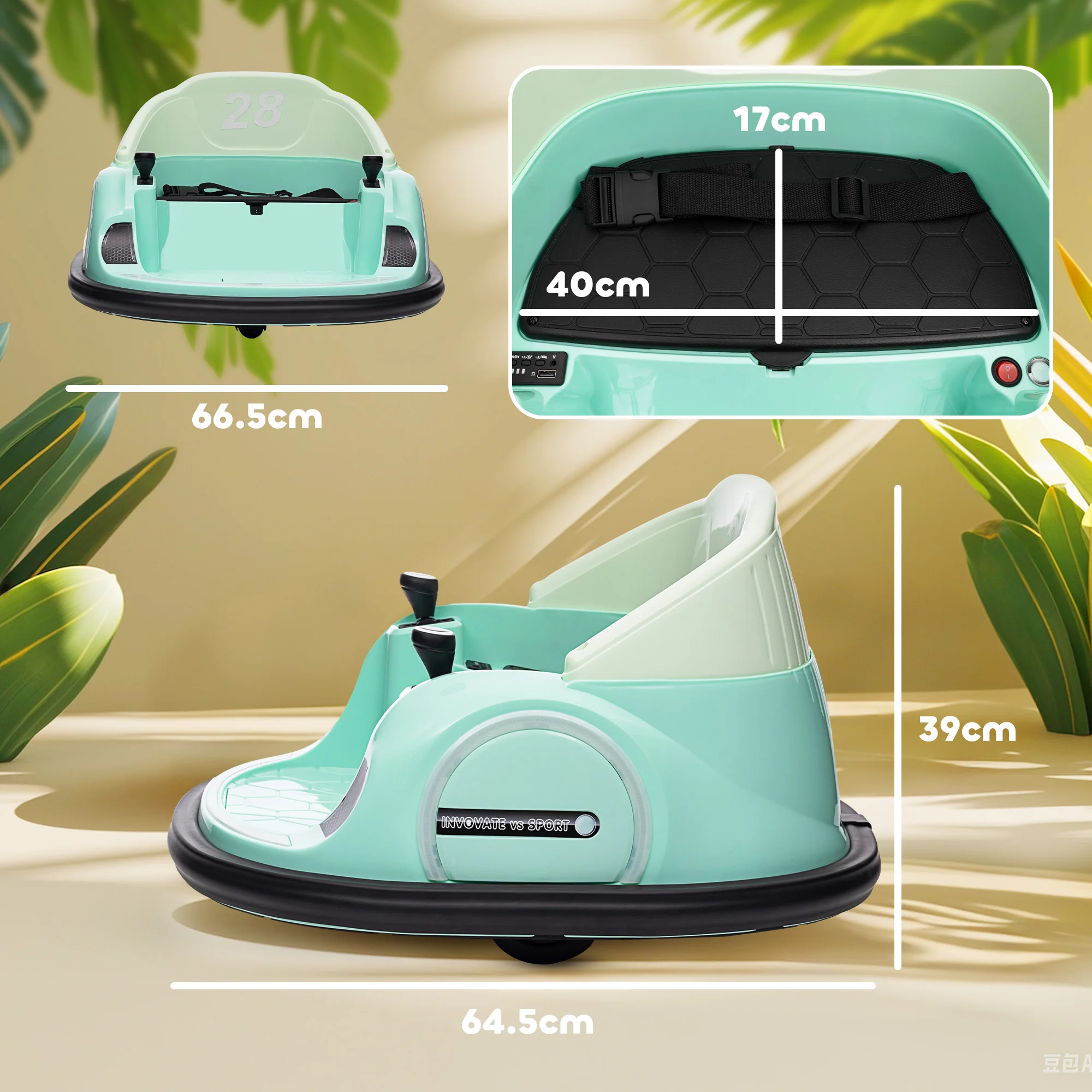 AIYAPLAY 360° Rotation 12V Pink Kids Bumper Car W/ Remote Control - Image 14