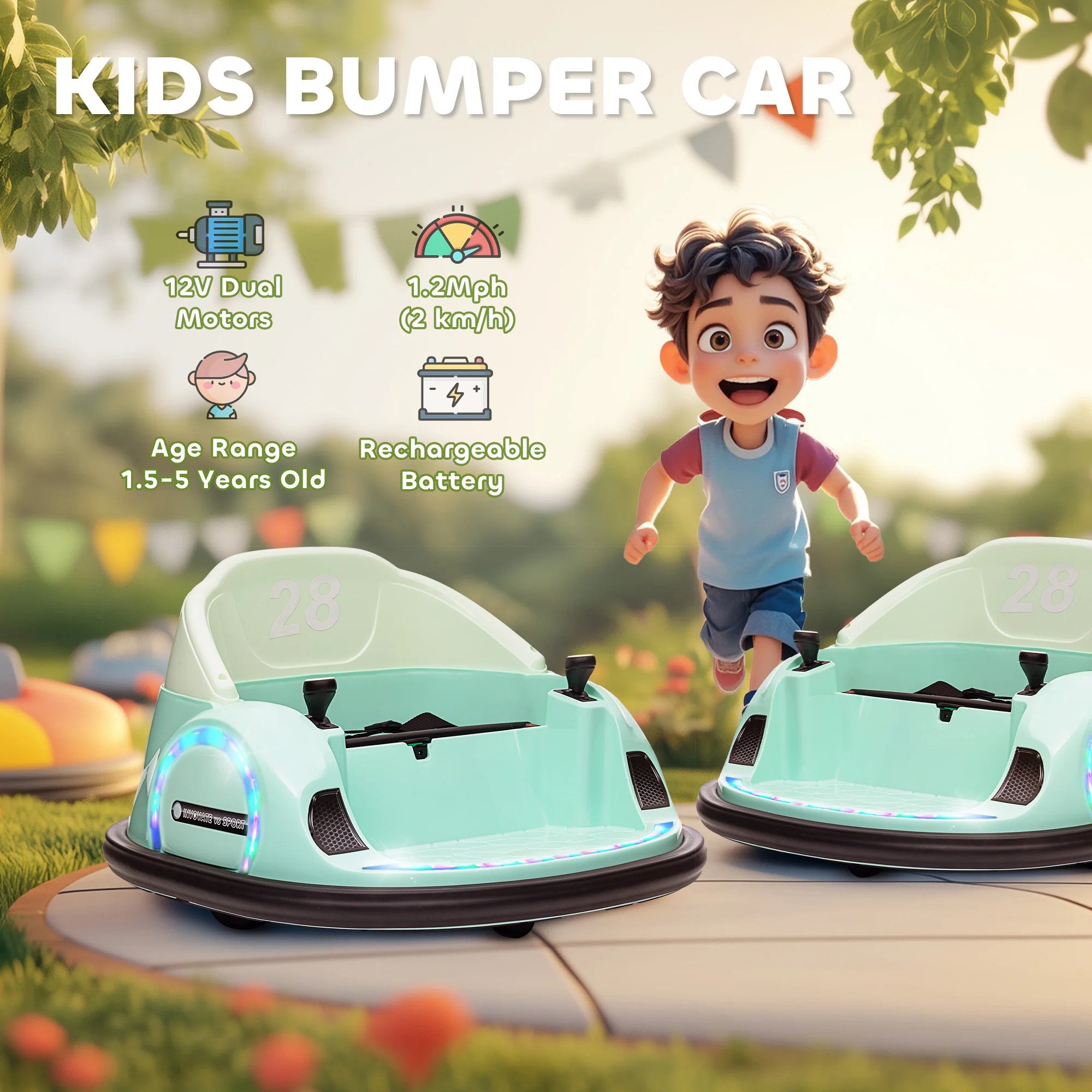 AIYAPLAY 360° Rotation 12V Pink Kids Bumper Car W/ Remote Control - Image 16