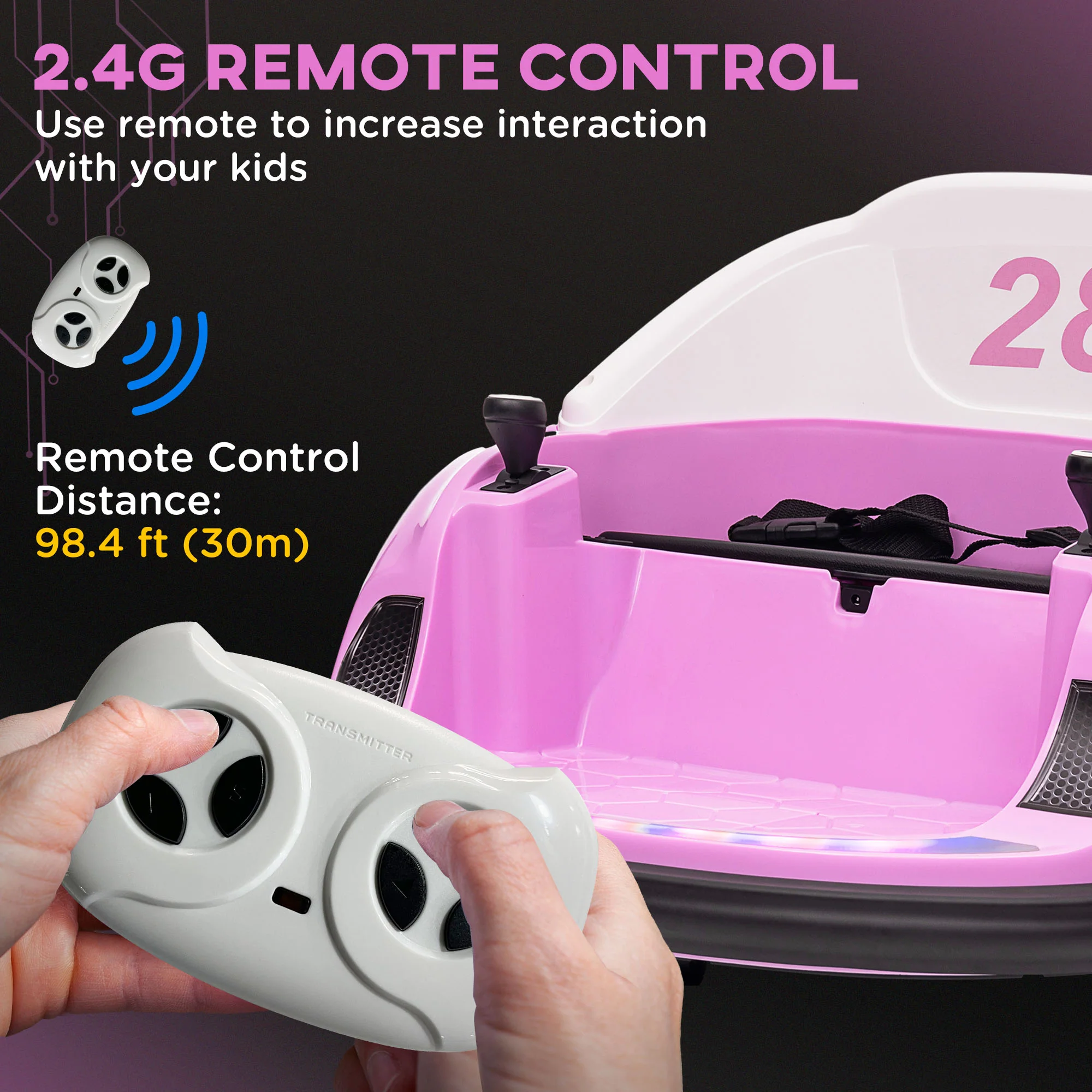 AIYAPLAY 360° Rotation 12V Pink Kids Bumper Car W/ Remote Control - Image 6