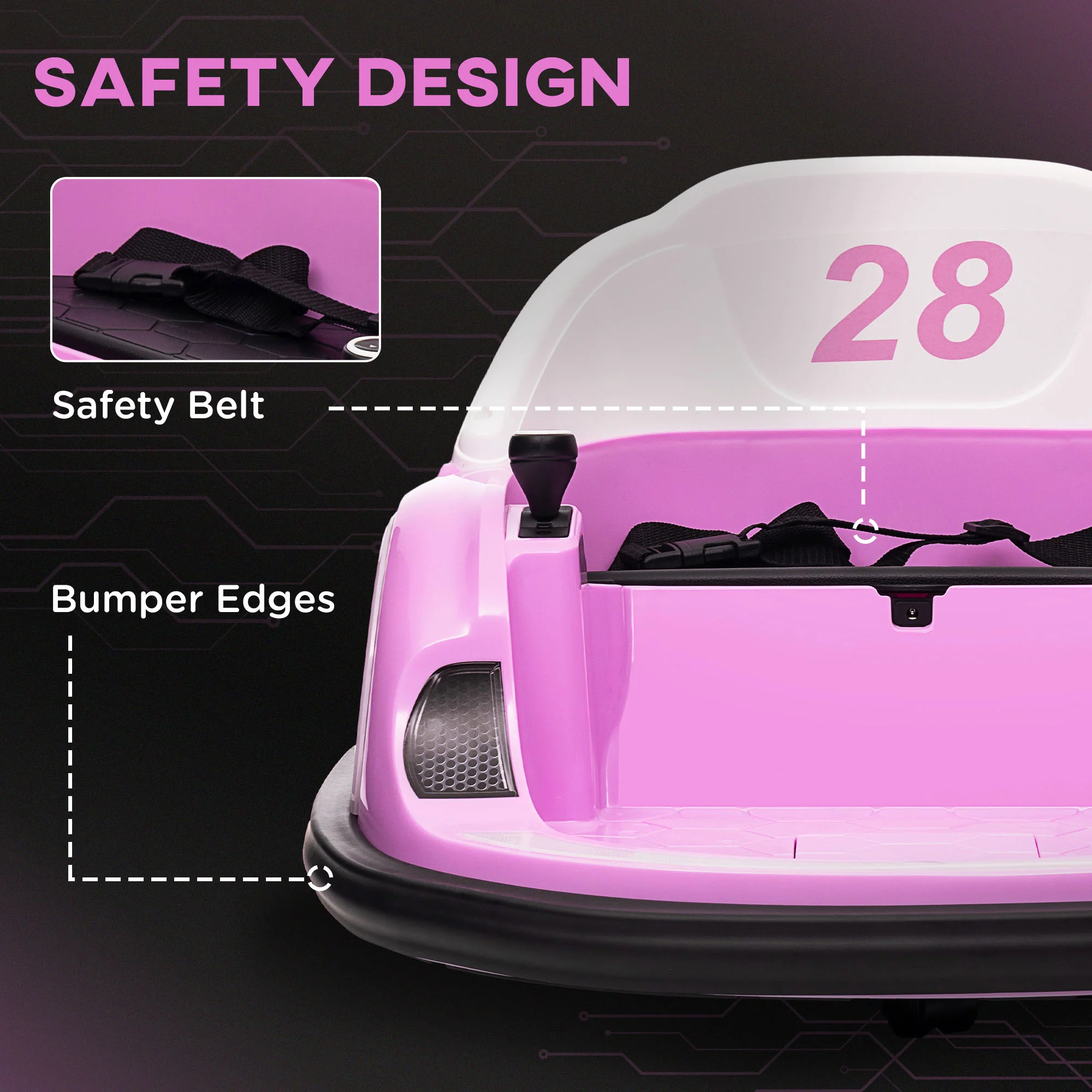 AIYAPLAY 360° Rotation 12V Pink Kids Bumper Car W/ Remote Control - Image 7