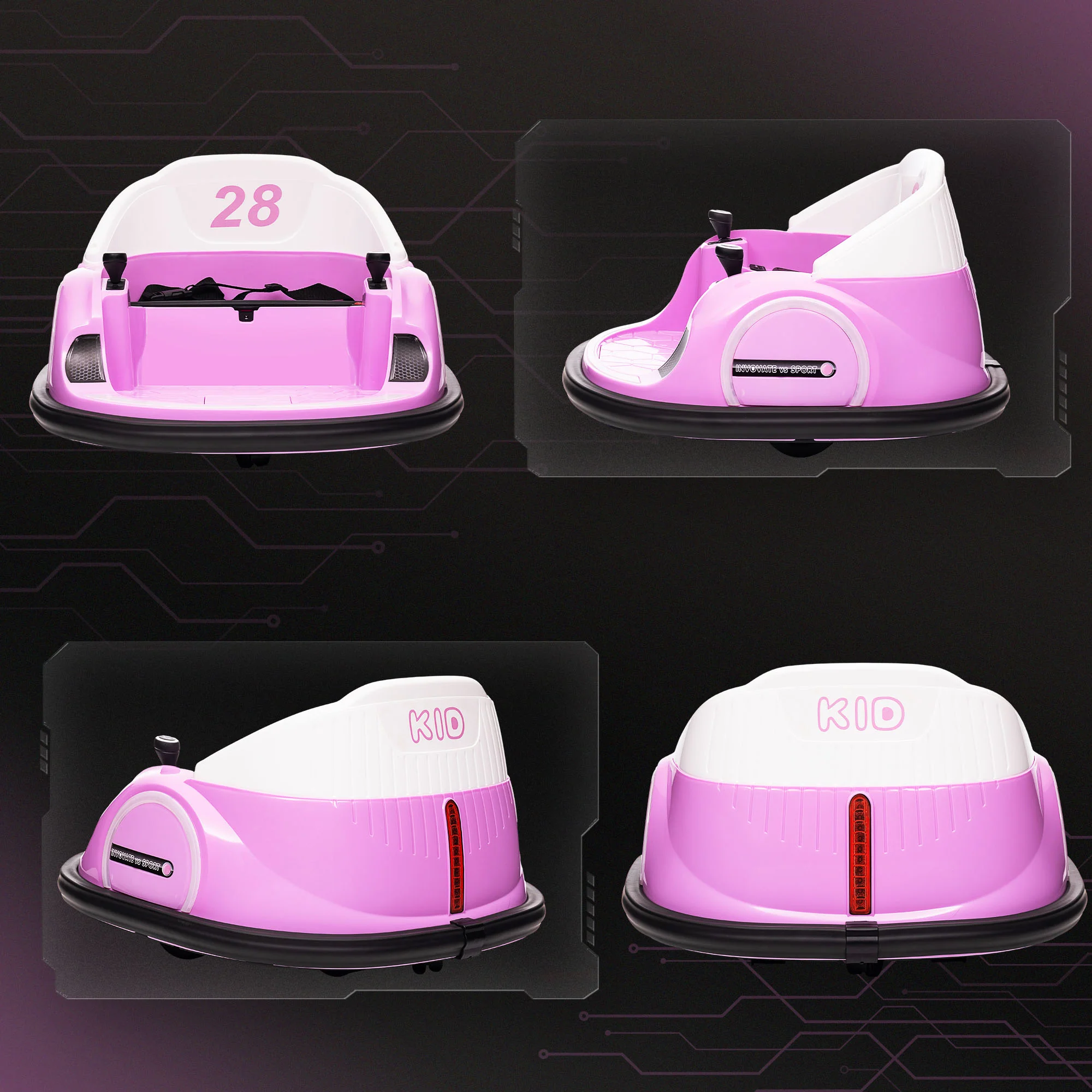 AIYAPLAY 360° Rotation 12V Pink Kids Bumper Car W/ Remote Control - Image 9