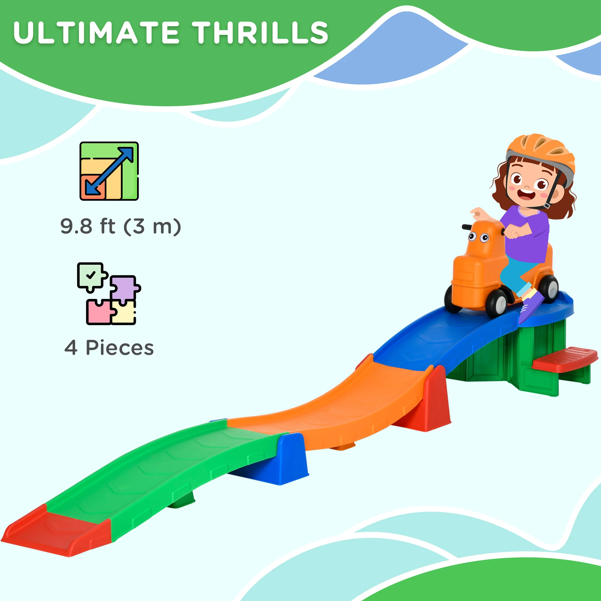 AIYAPLAY 3(m) 4 Pieces Up And Down Kids Rollercoaster, For Ages 2-5 Years - Image 3
