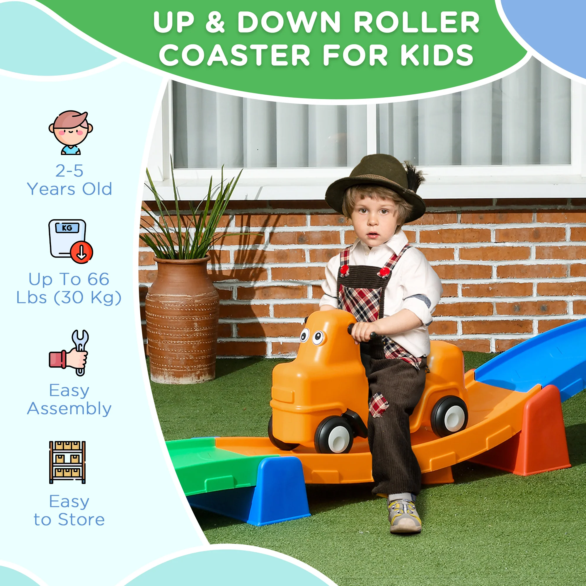 AIYAPLAY 3(m) 4 Pieces Up And Down Kids Rollercoaster, For Ages 2-5 Years - Image 7