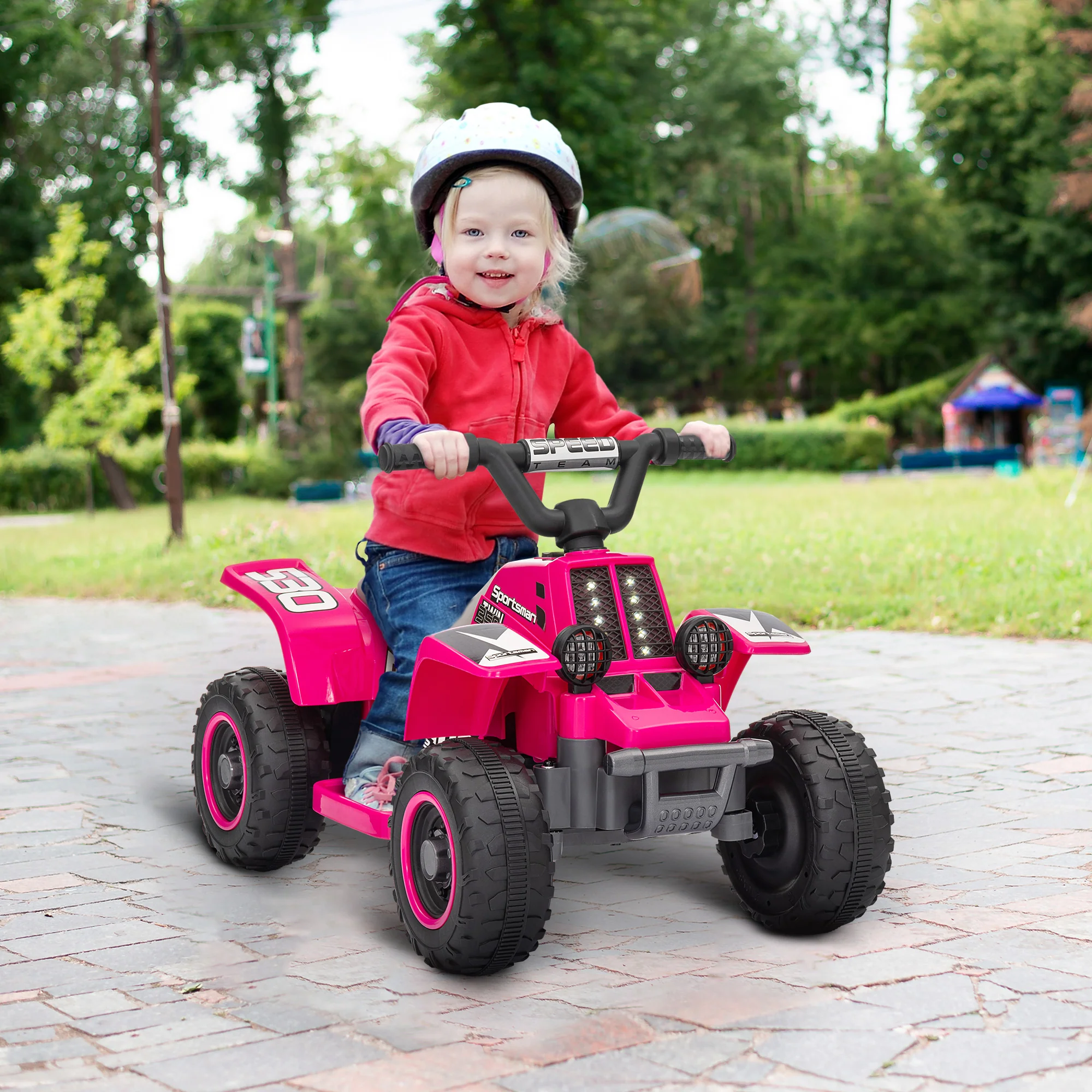 AIYAPLAY 6V Electric Quad Bike For Kids W/ Forward Backward - Yellow/Pink - Image 11
