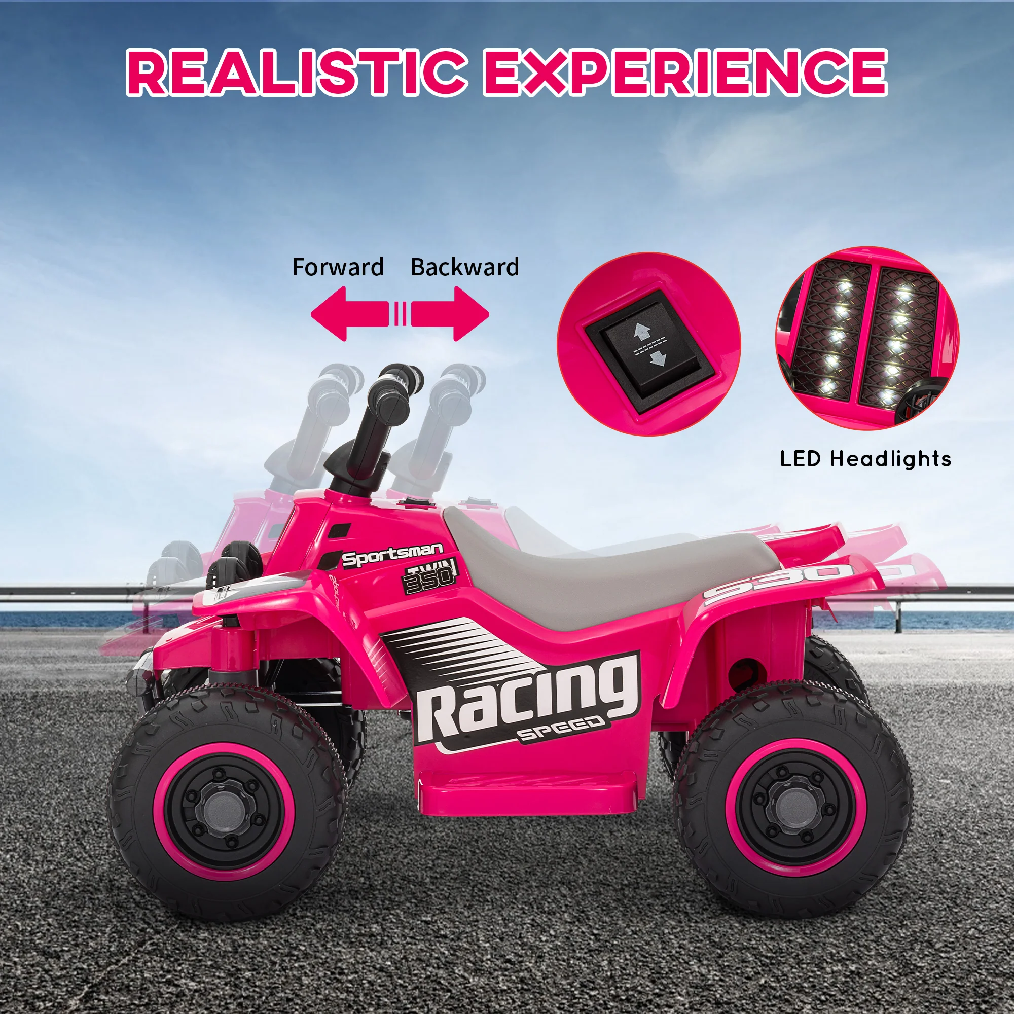 AIYAPLAY 6V Electric Quad Bike For Kids W/ Forward Backward - Yellow/Pink - Image 12
