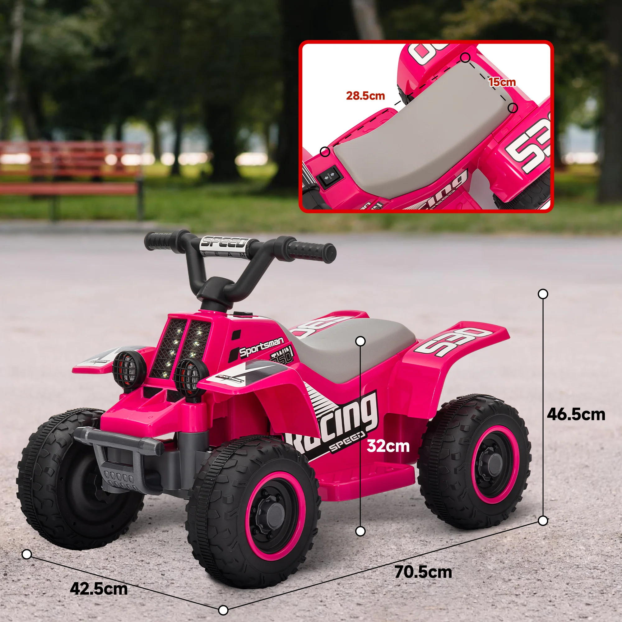 AIYAPLAY 6V Electric Quad Bike For Kids W/ Forward Backward - Yellow/Pink - Image 14