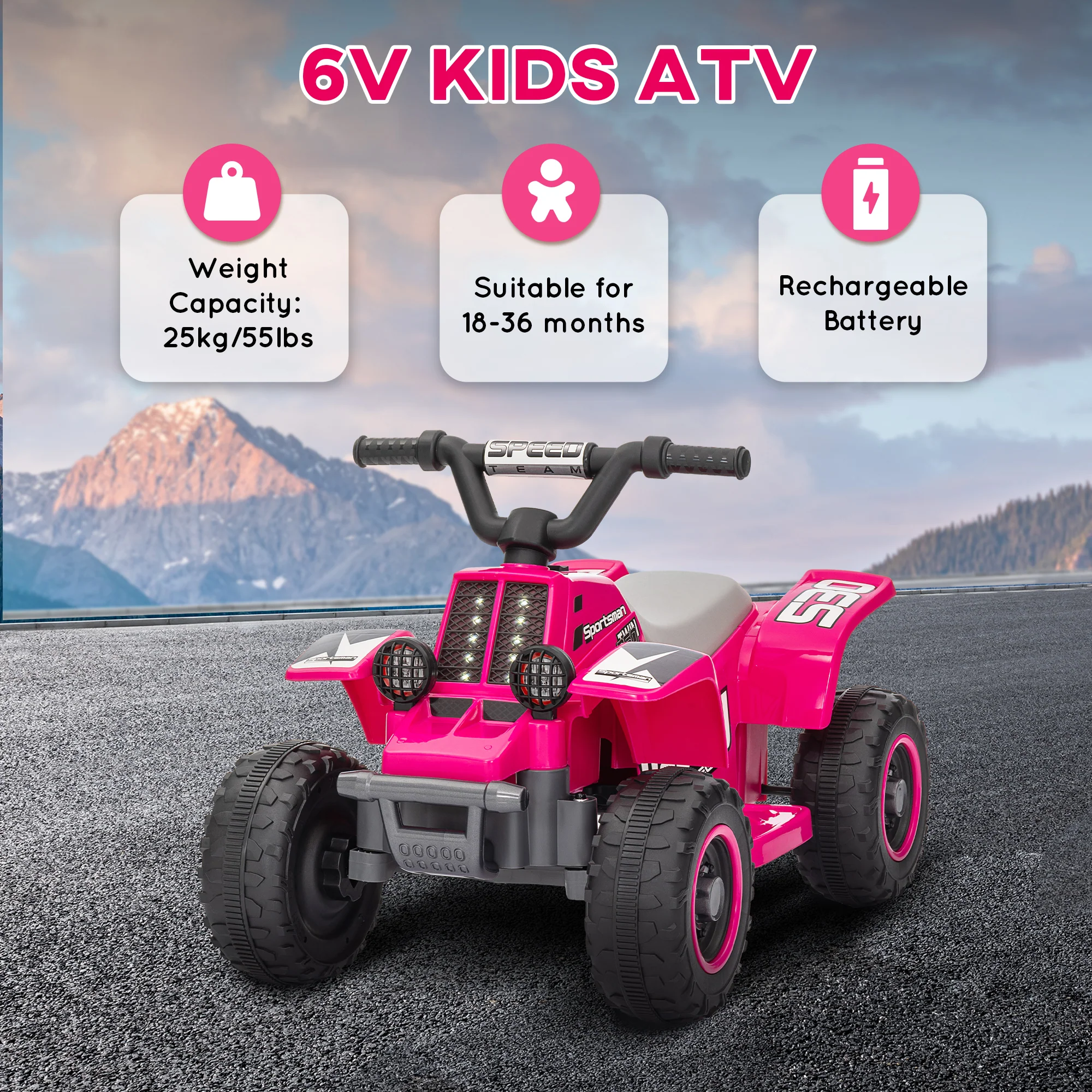 AIYAPLAY 6V Electric Quad Bike For Kids W/ Forward Backward - Yellow/Pink - Image 16