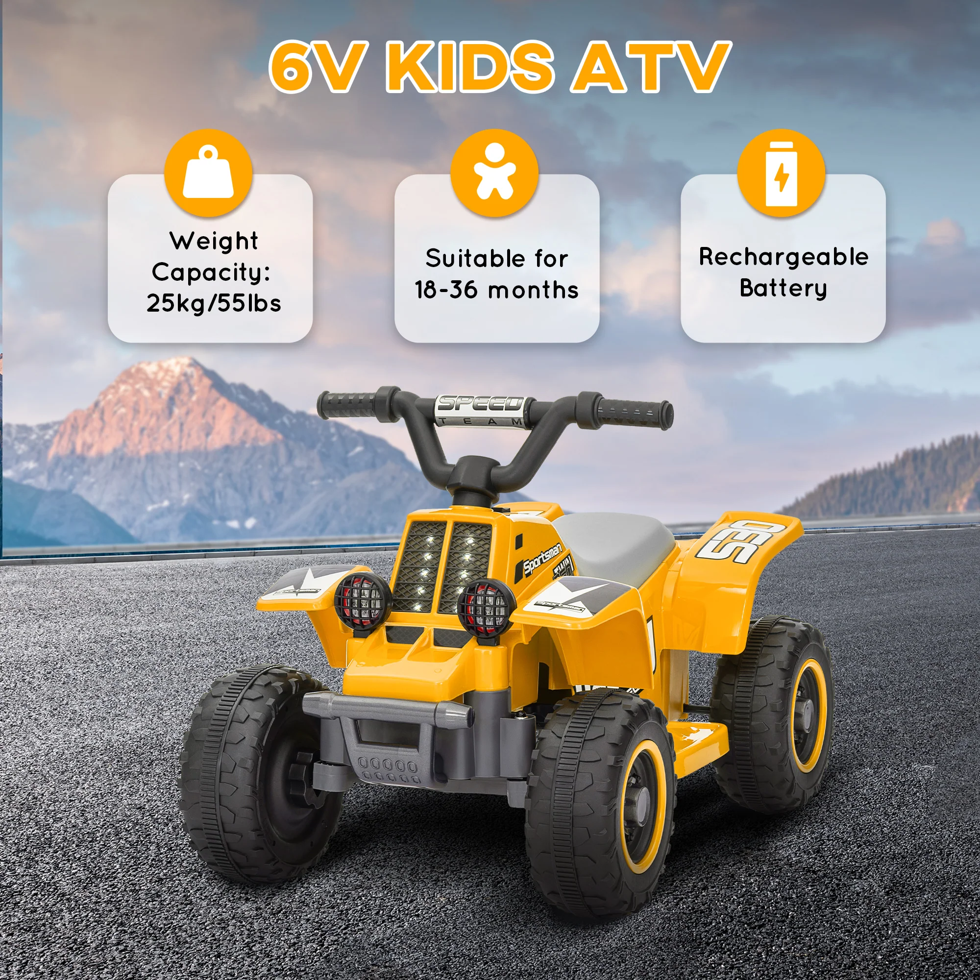 AIYAPLAY 6V Electric Quad Bike For Kids W/ Forward Backward - Yellow/Pink - Image 7