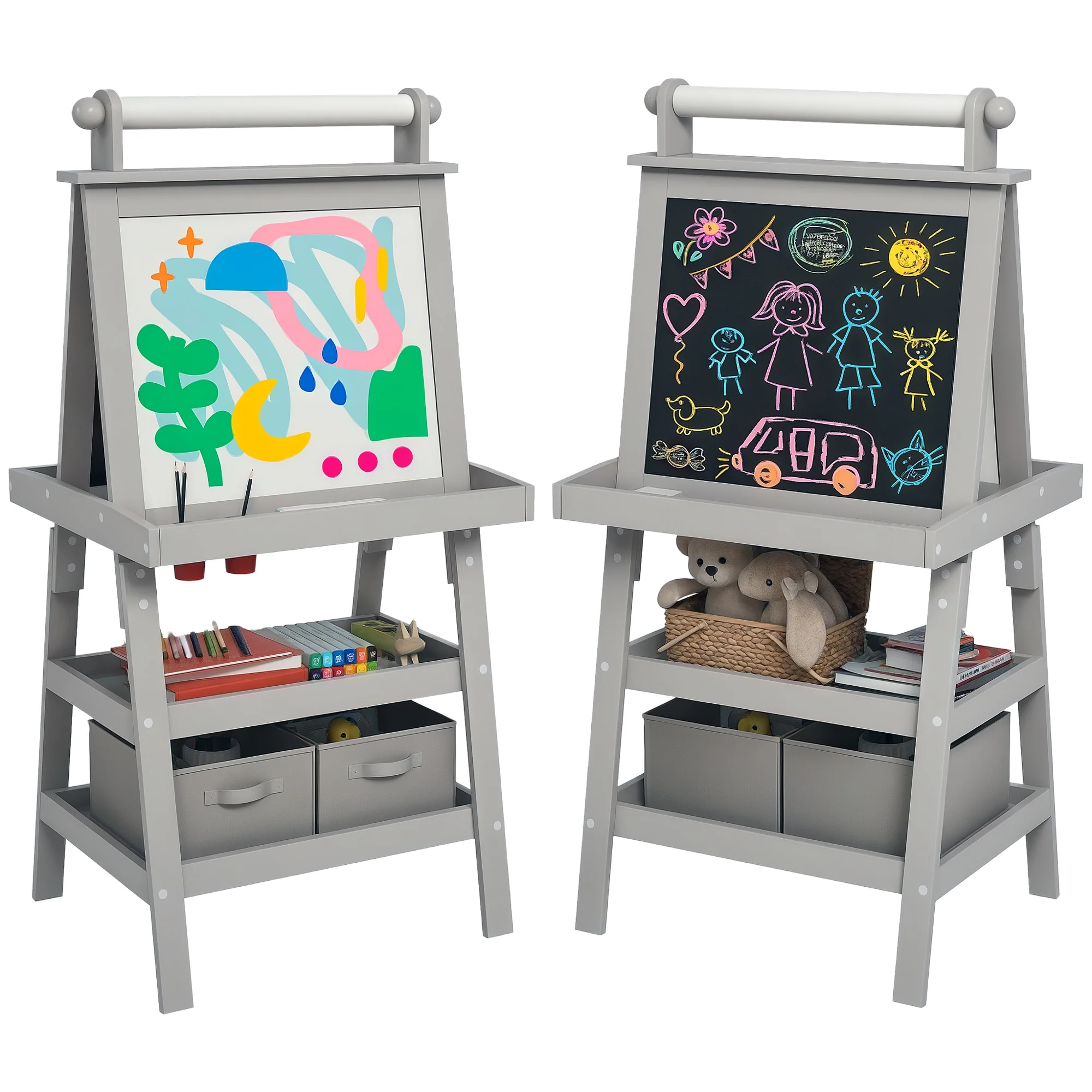 AIYAPLAY Double-Sided Art Easel For Kids W/ Paper Roll, Storage Baskets Pink - Image 11