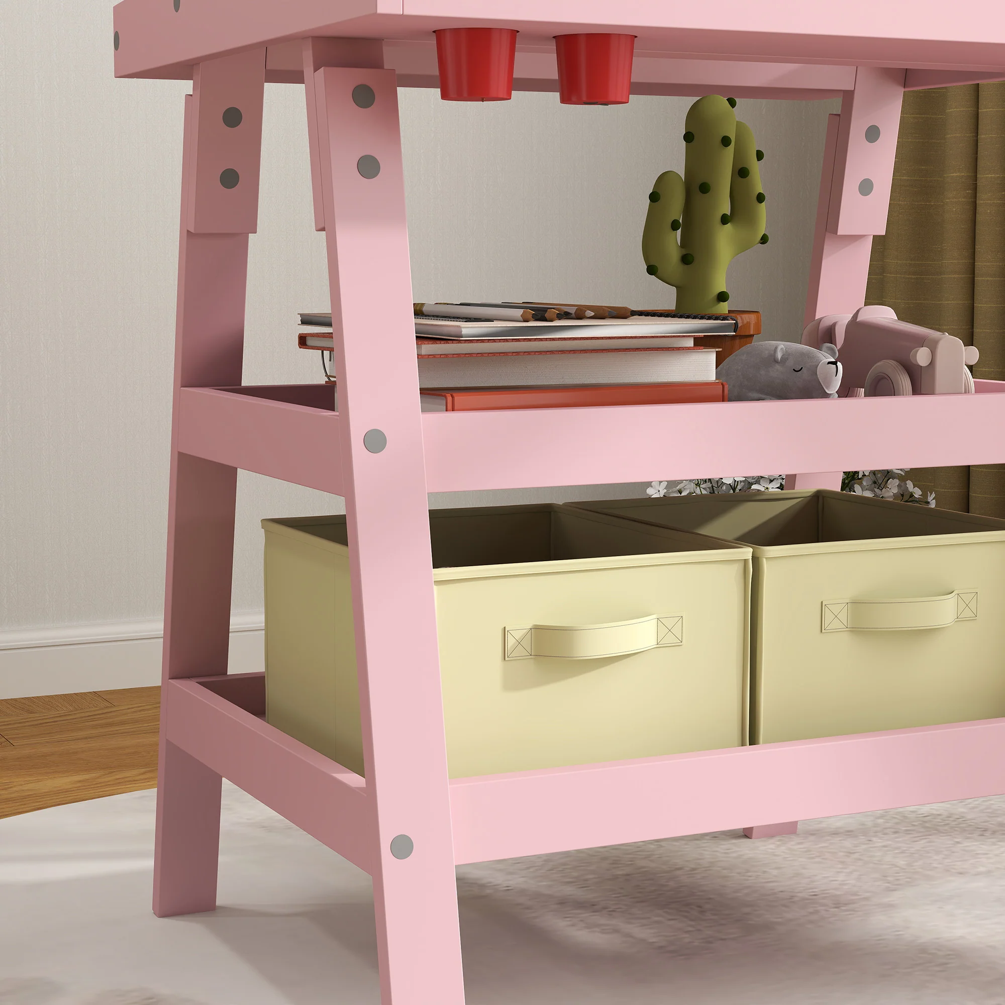 AIYAPLAY Double-Sided Art Easel For Kids W/ Paper Roll, Storage Baskets Pink - Image 9