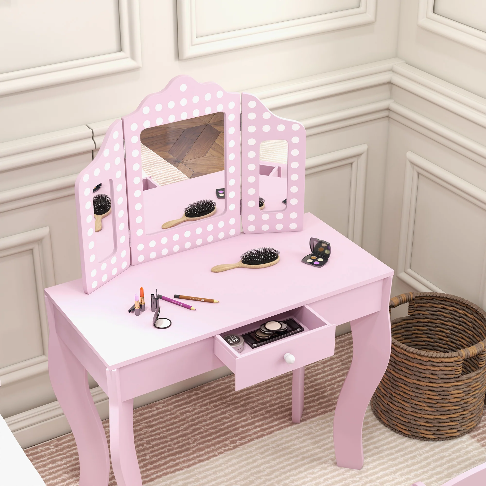 AIYAPLAY Kids Dressing Table Set Make Up W/ Stool, Drawer, For Playroom - Image 8