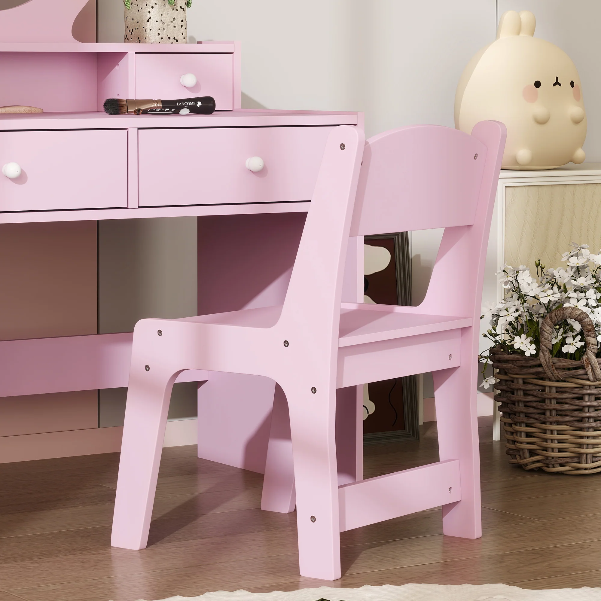 AIYAPLAY Kids Dressing Table Set W/ Stool, Mirror, Drawers - Pink - Image 8