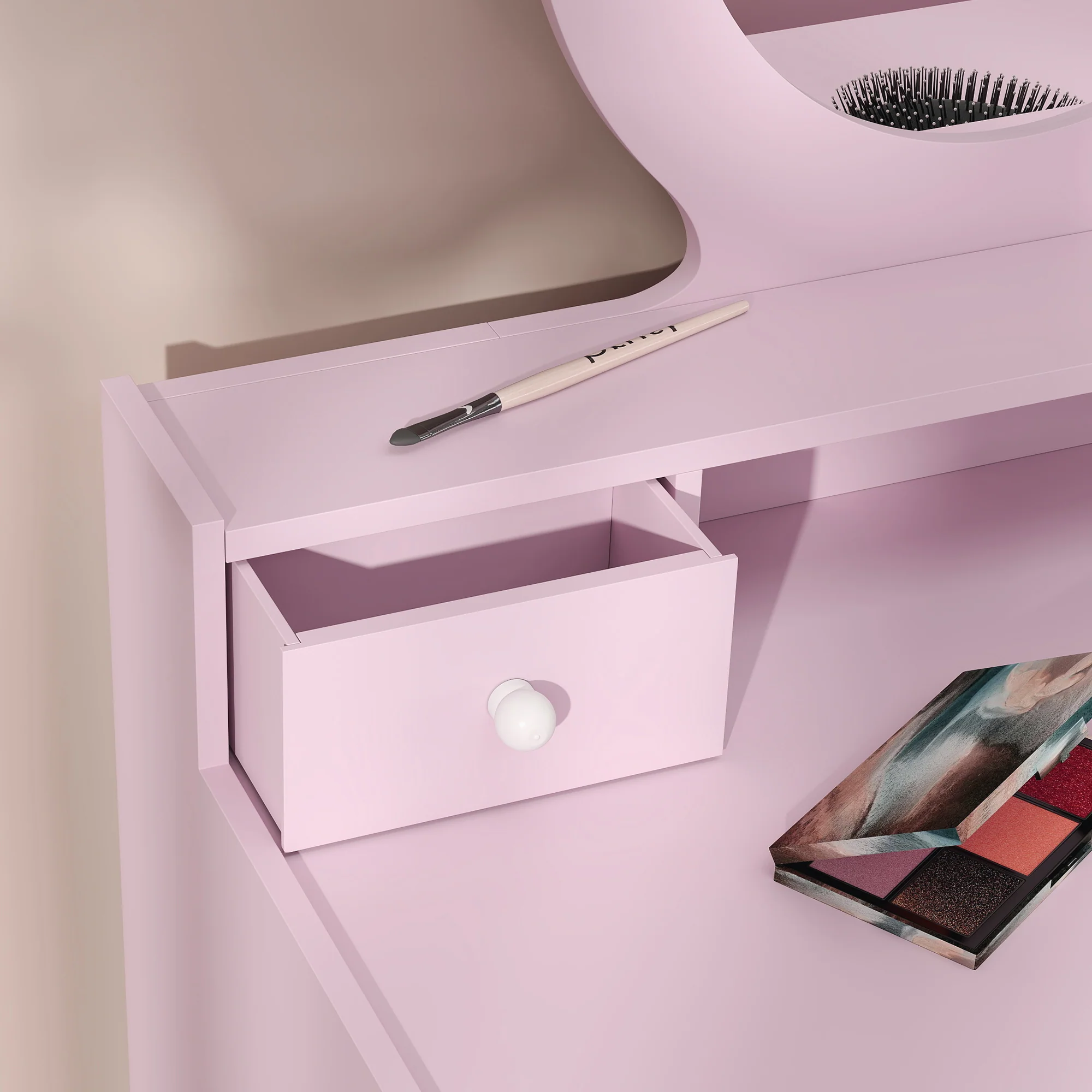 AIYAPLAY Kids Dressing Table Set W/ Stool, Mirror, Drawers - Pink - Image 9