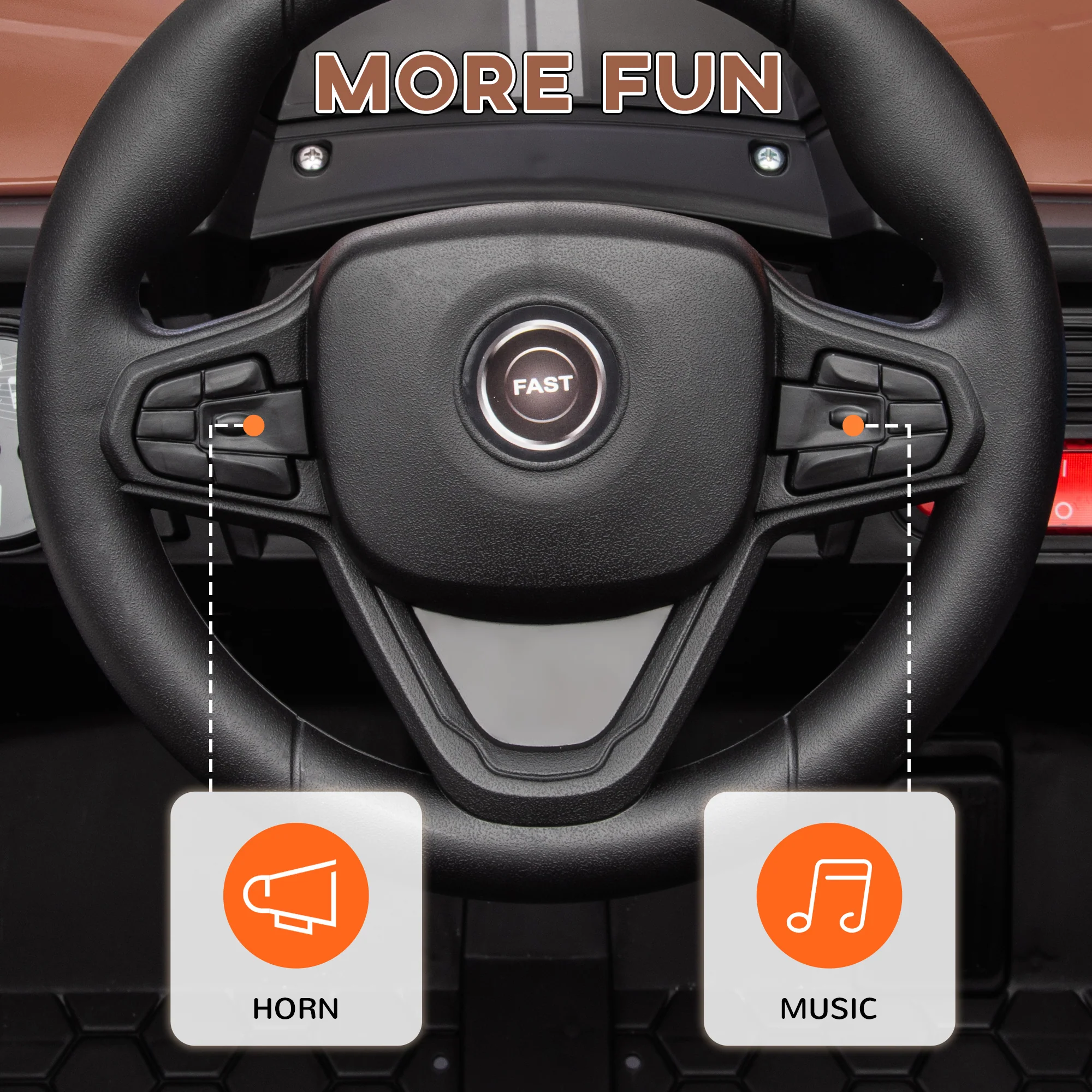 AIYAPLAY Kids Ride On Car, 12V Electric Truck W/ Horn Lights USB - Brown/Black - Image 16