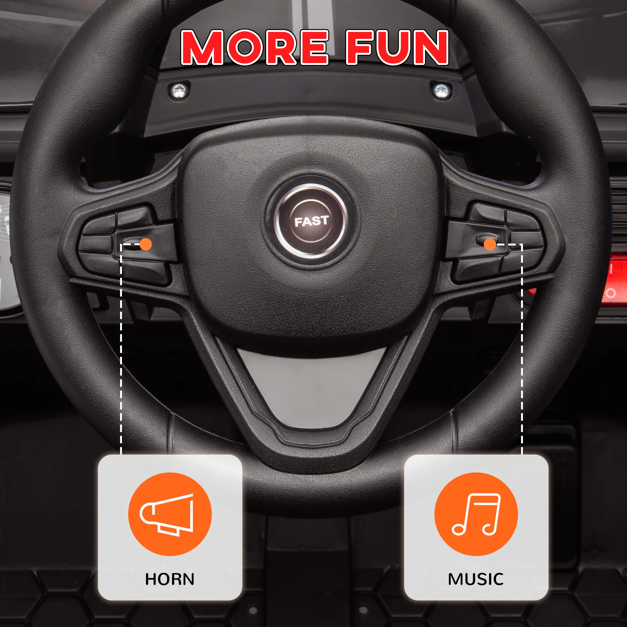 AIYAPLAY Kids Ride On Car, 12V Electric Truck W/ Horn Lights USB - Brown/Black - Image 7