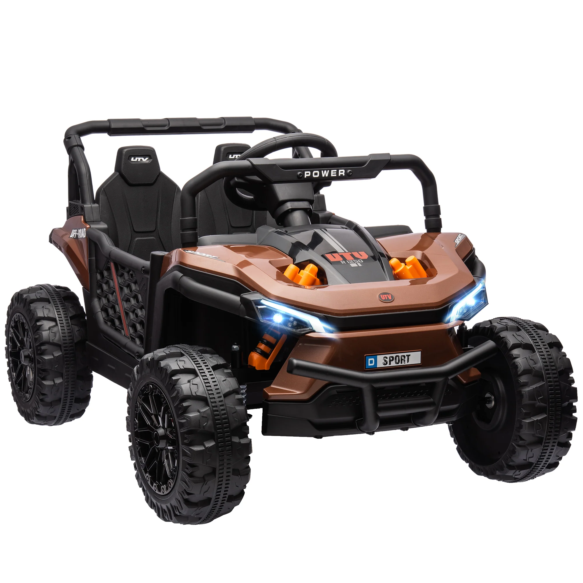 AIYAPLAY Kids Ride On Car, 12V Electric Truck W/ Horn Lights USB - Brown/Black - Image 9