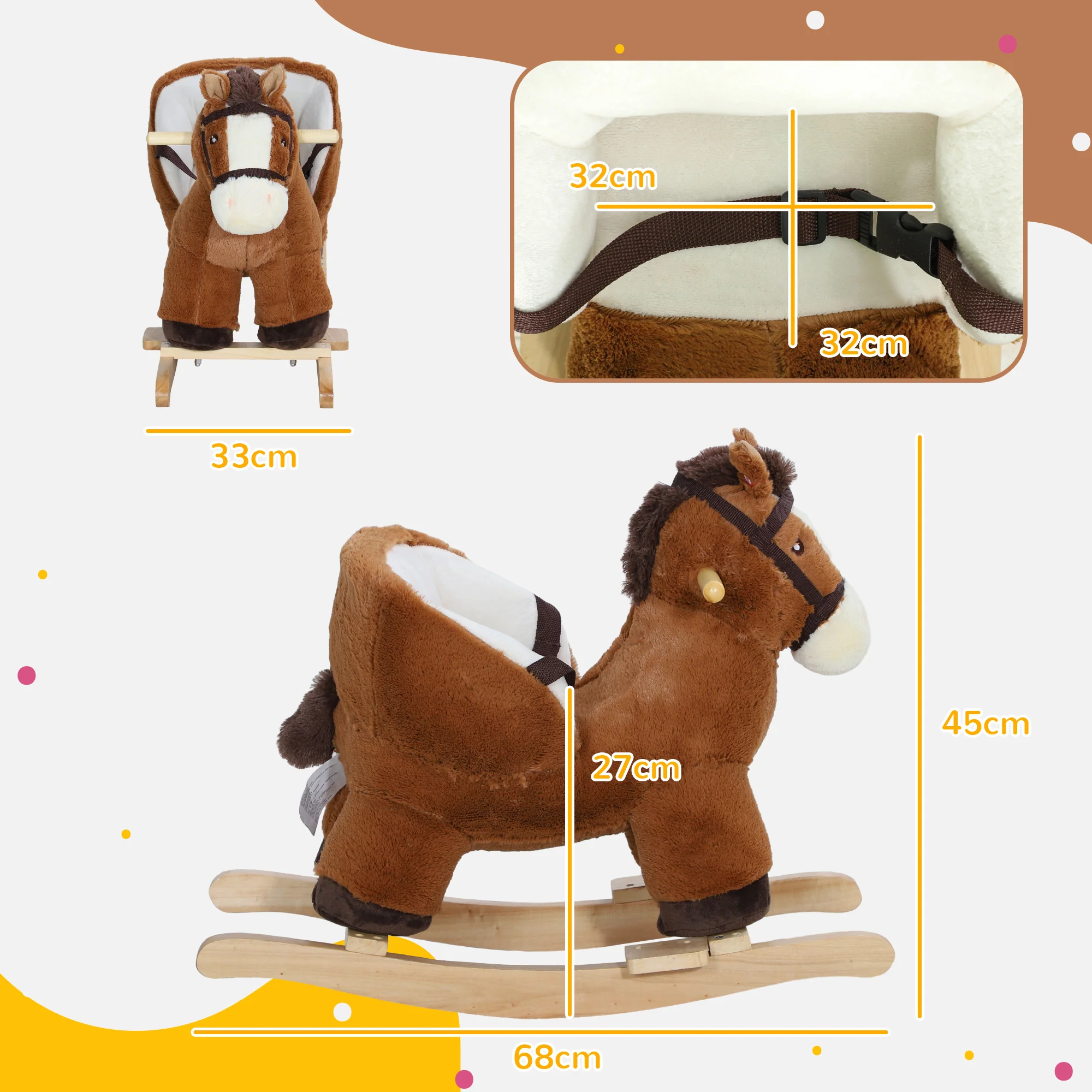 AIYAPLAY Kids Rocking Horse W/ Sound, Safety Belt - Brown - Image 6