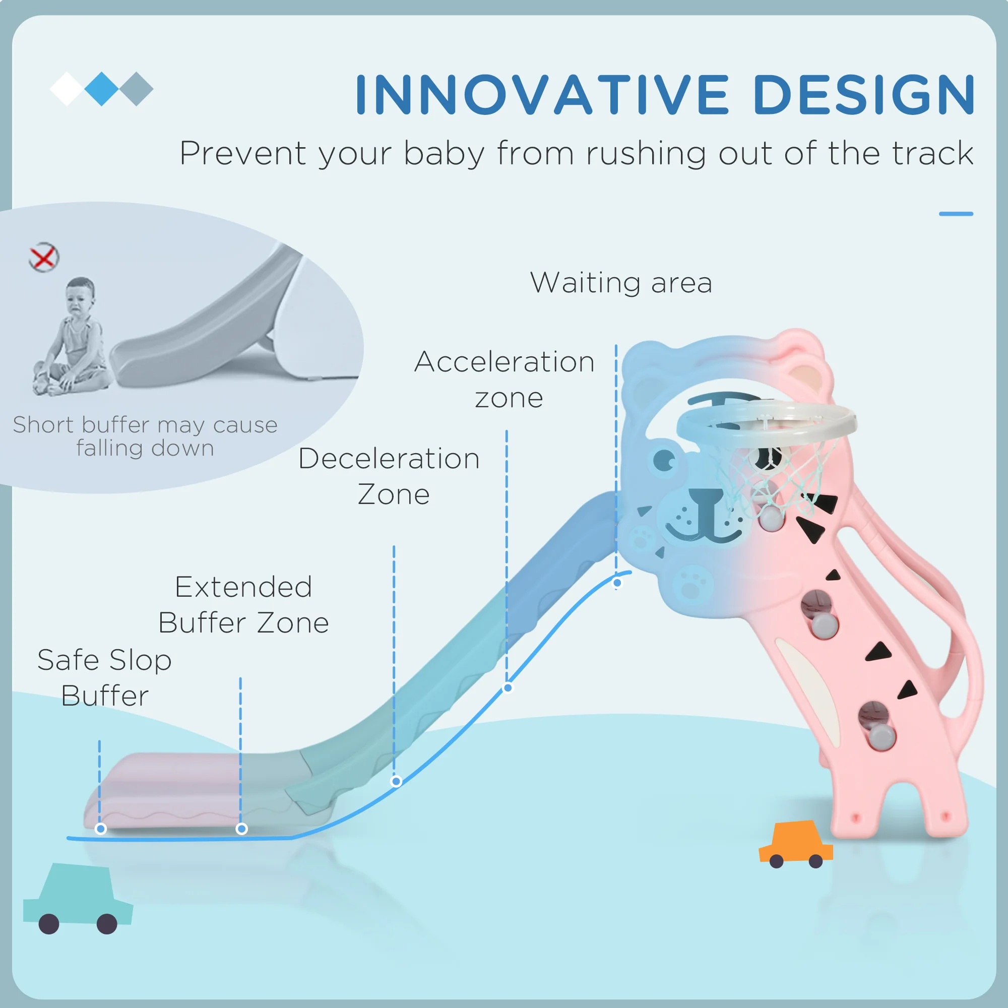 AIYAPLAY Kids Slide With Basketball Hoop, Basketball, For 18-36 Months, Pink - Image 6