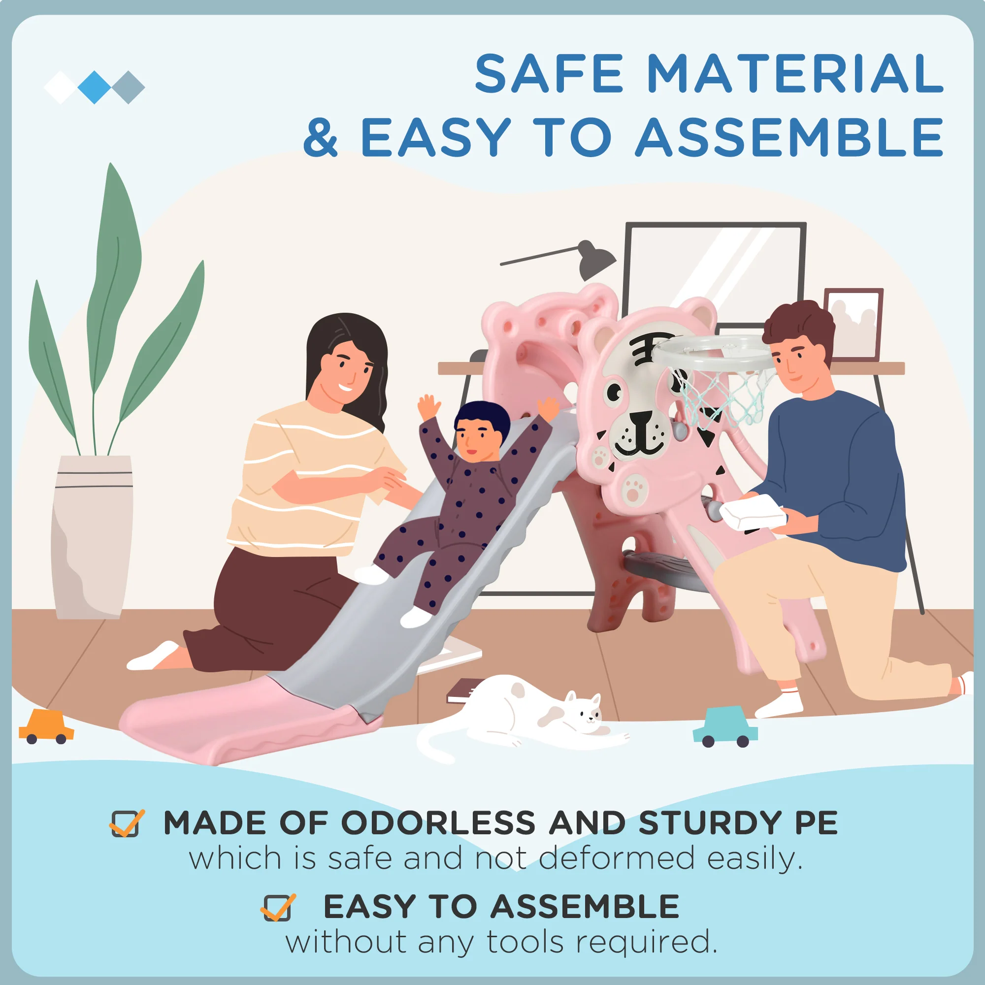 AIYAPLAY Kids Slide With Basketball Hoop, Basketball, For 18-36 Months, Pink - Image 7