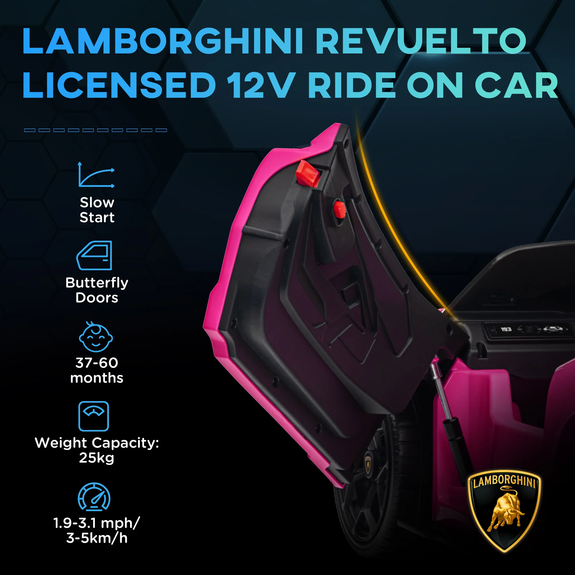 AIYAPLAY Lamborghini Revuelto Licensed Ride On Car, with Suspension, Pink - Image 3
