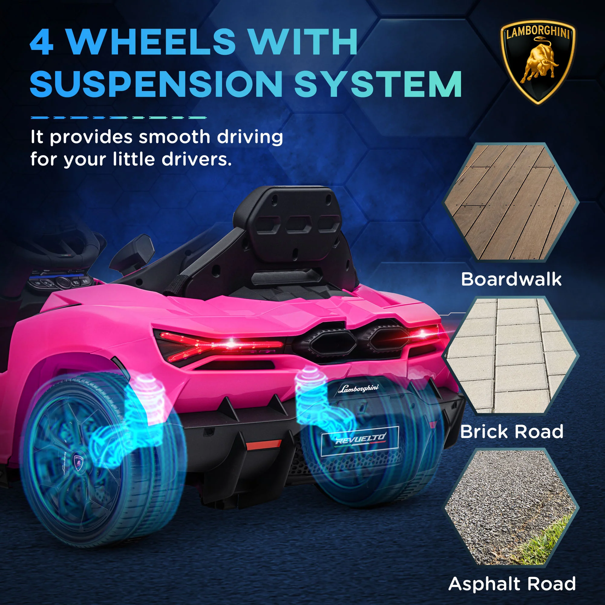 AIYAPLAY Lamborghini Revuelto Licensed Ride On Car, with Suspension, Pink - Image 6