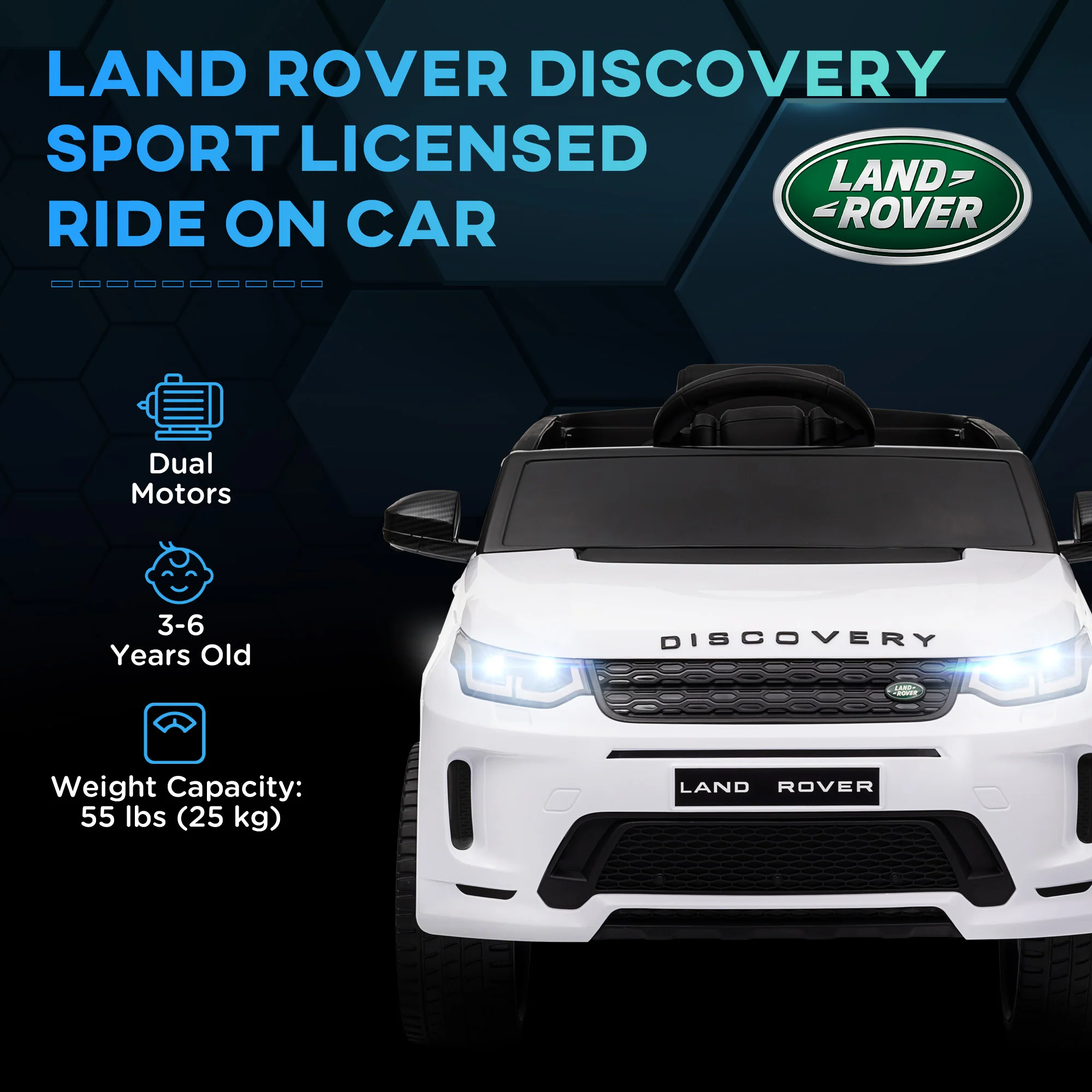 AIYAPLAY Land Rover Licensed Kids Electric Car W/ Remote Music - White/Black - Image 3