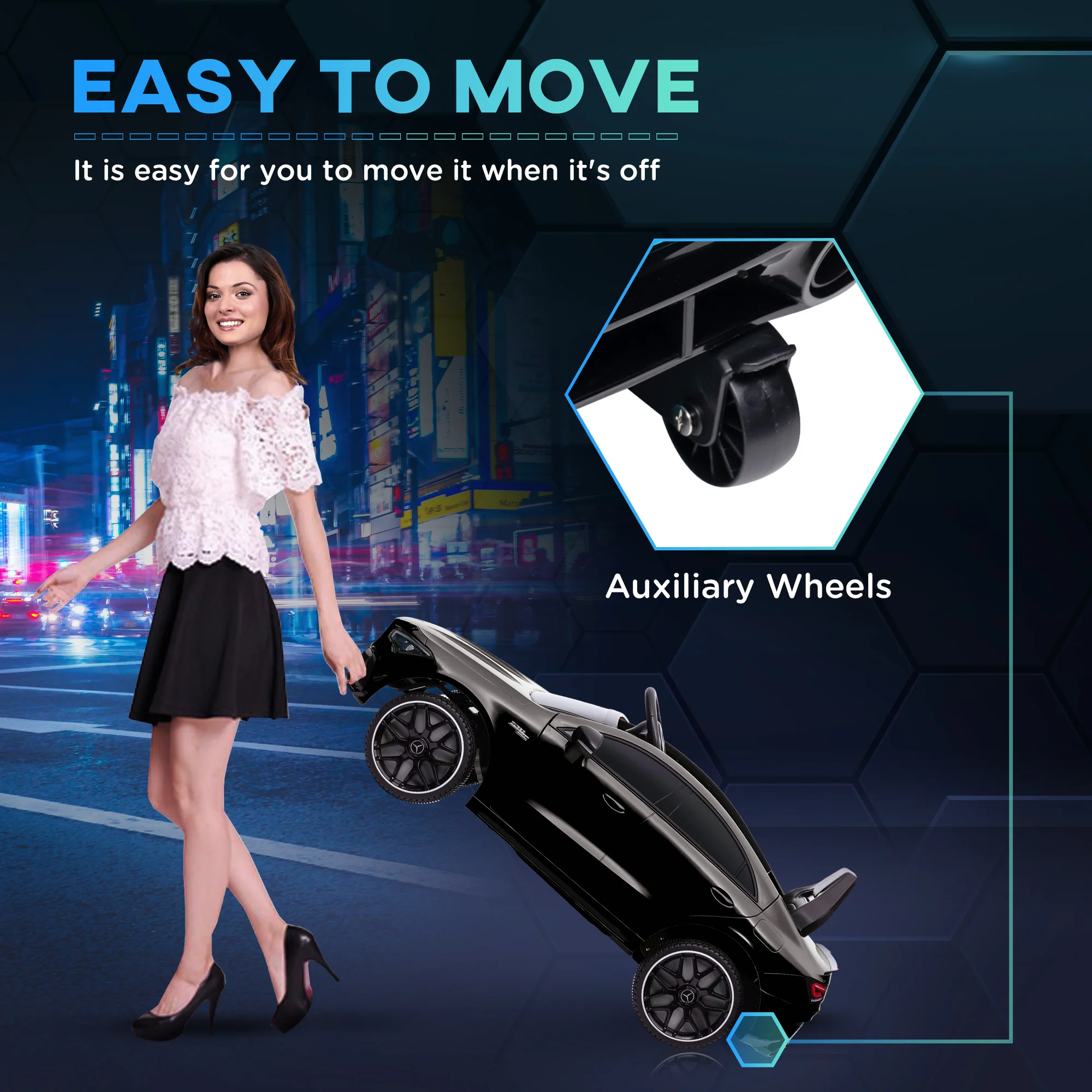 AIYAPLAY Mercedes-AMG CLA 45 Licensed 12V Ride On Car W/ Music - Black/Blue/White/Yellow - Image 13