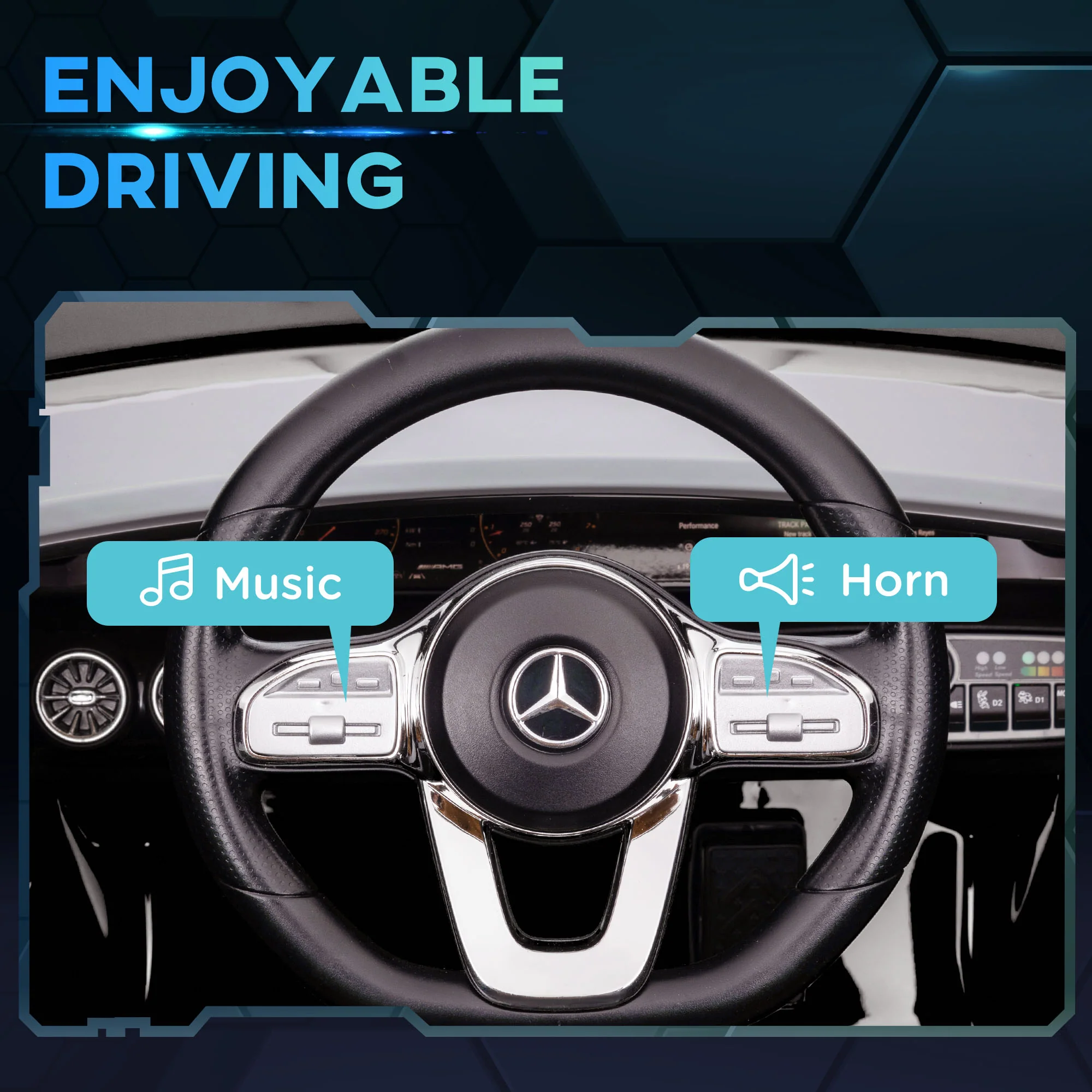 AIYAPLAY Mercedes-AMG CLA 45 Licensed 12V Ride On Car W/ Music - Black/Blue/White/Yellow - Image 15