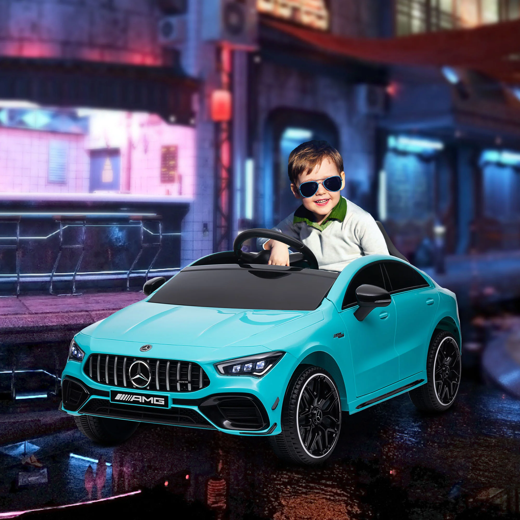 AIYAPLAY Mercedes-AMG CLA 45 Licensed 12V Ride On Car W/ Music - Black/Blue/White/Yellow - Image 19