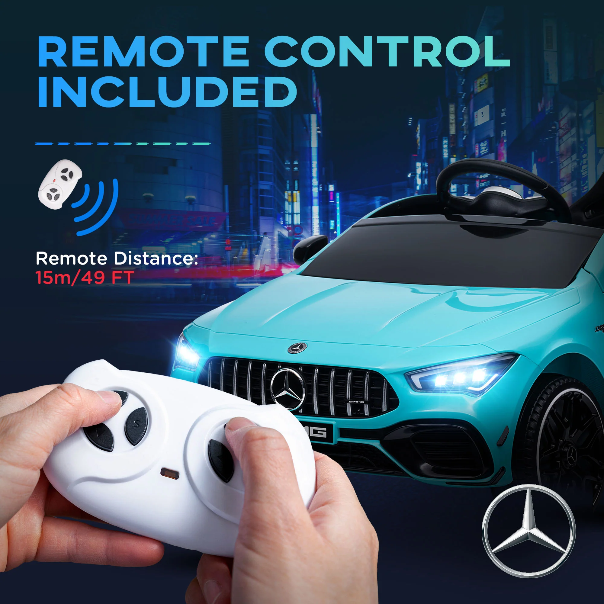 AIYAPLAY Mercedes-AMG CLA 45 Licensed 12V Ride On Car W/ Music - Black/Blue/White/Yellow - Image 24