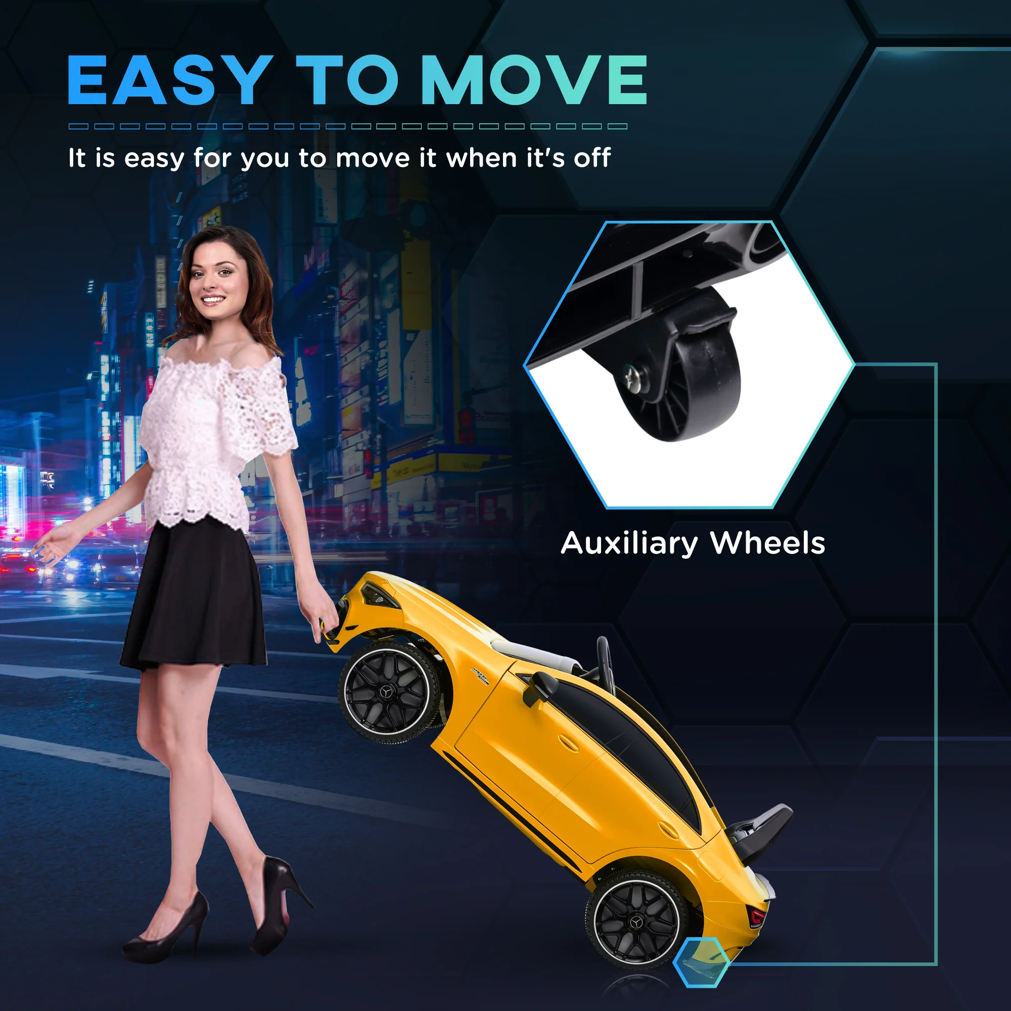 AIYAPLAY Mercedes-AMG CLA 45 Licensed 12V Ride On Car W/ Music - Black/Blue/White/Yellow - Image 4