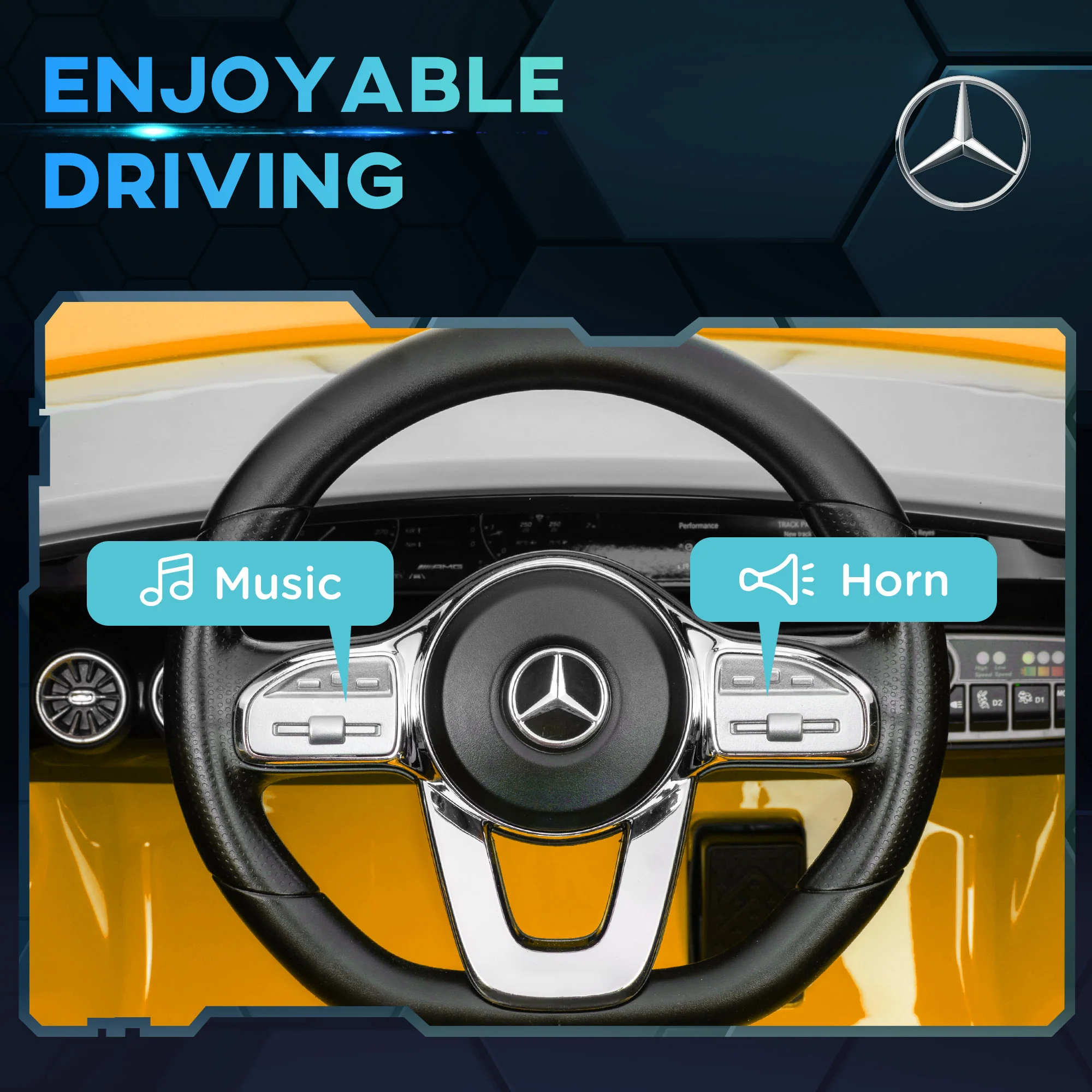 AIYAPLAY Mercedes-AMG CLA 45 Licensed 12V Ride On Car W/ Music - Black/Blue/White/Yellow - Image 6