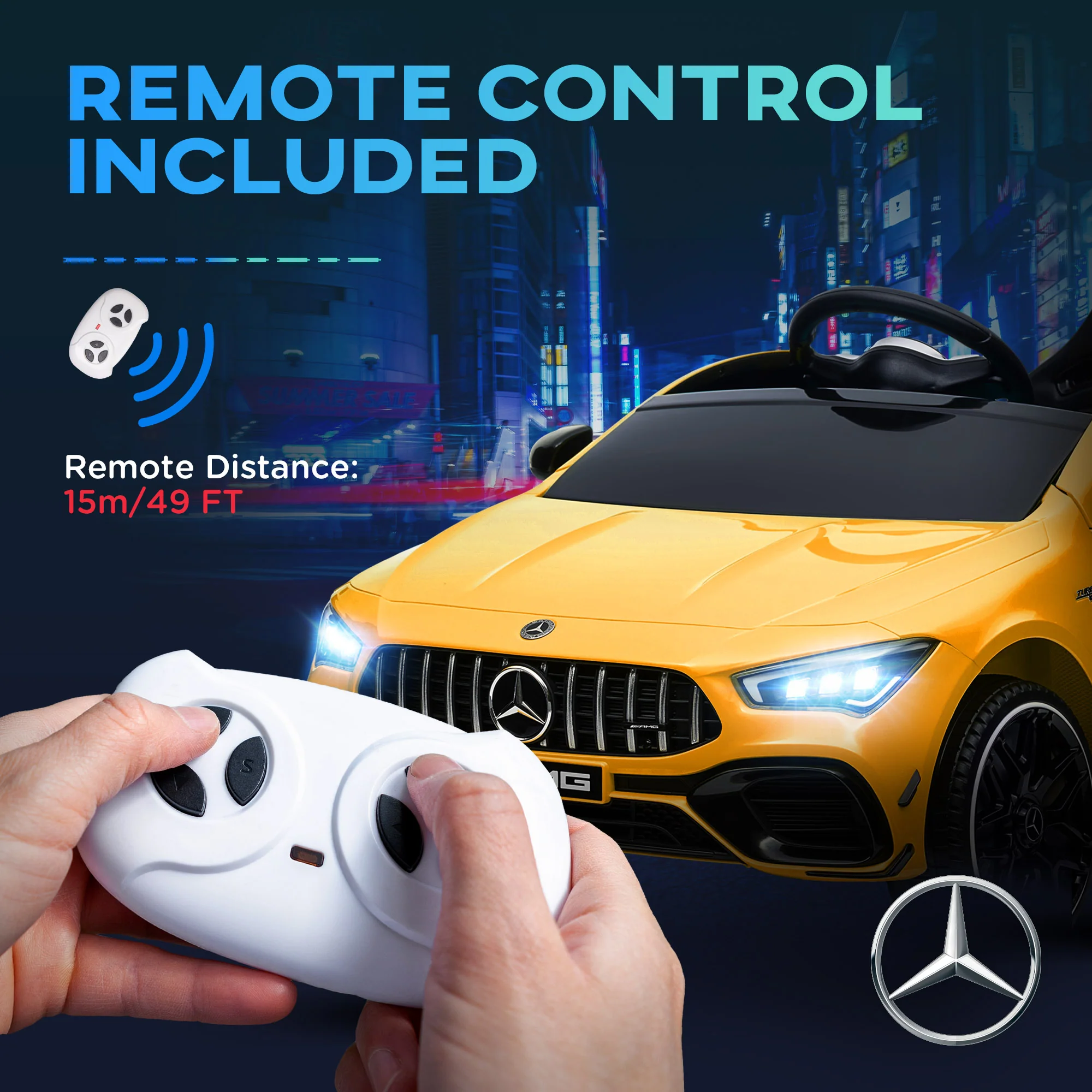 AIYAPLAY Mercedes-AMG CLA 45 Licensed 12V Ride On Car W/ Music - Black/Blue/White/Yellow - Image 8