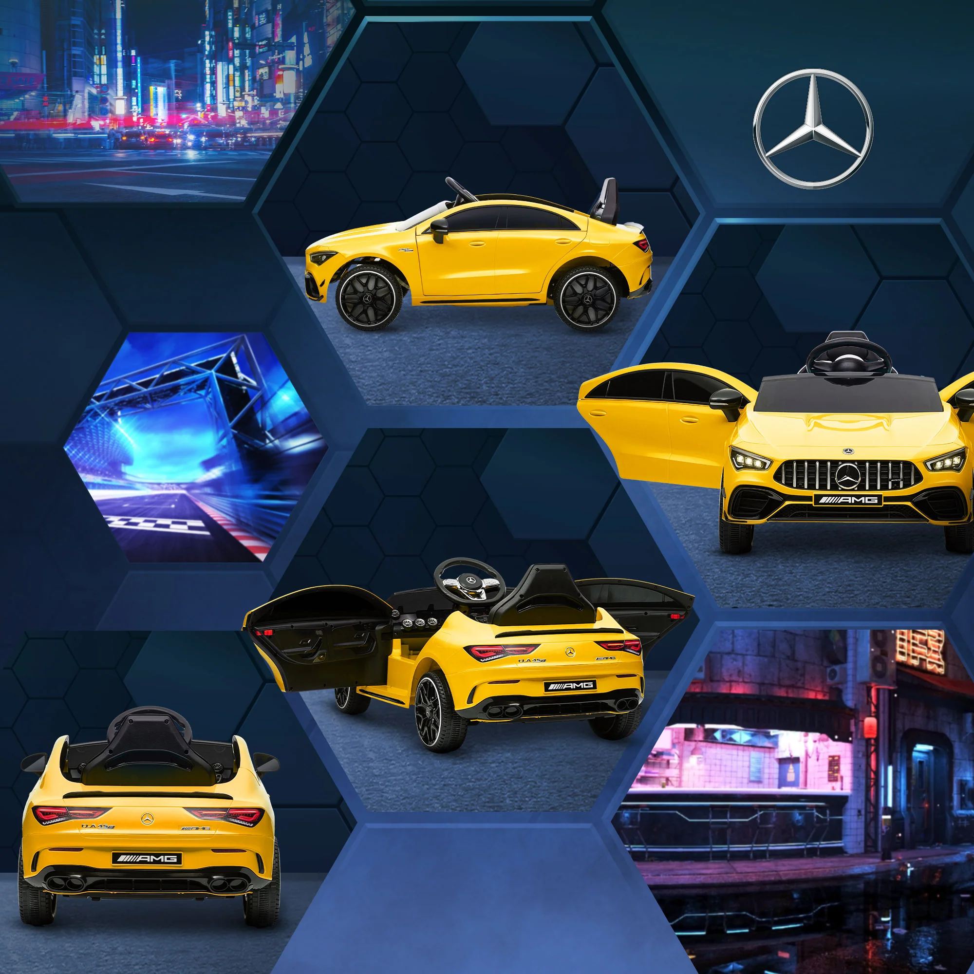 AIYAPLAY Mercedes-AMG CLA 45 Licensed 12V Ride On Car W/ Music - Black/Blue/White/Yellow - Image 9