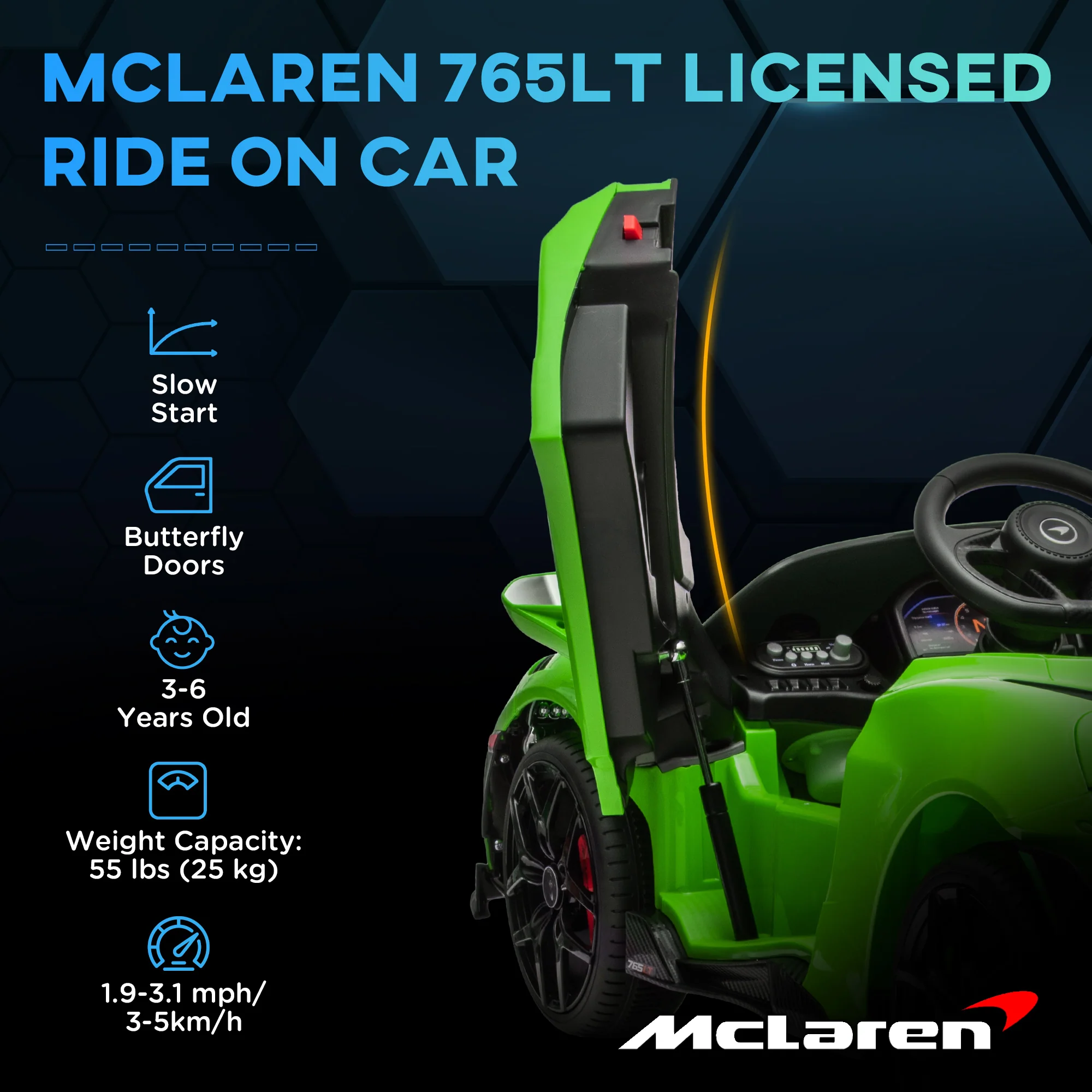 AIYAPLAY Orange McLaren 765LT Licensed 12V Kids Ride On Car W/ MP3 Music - Image 12