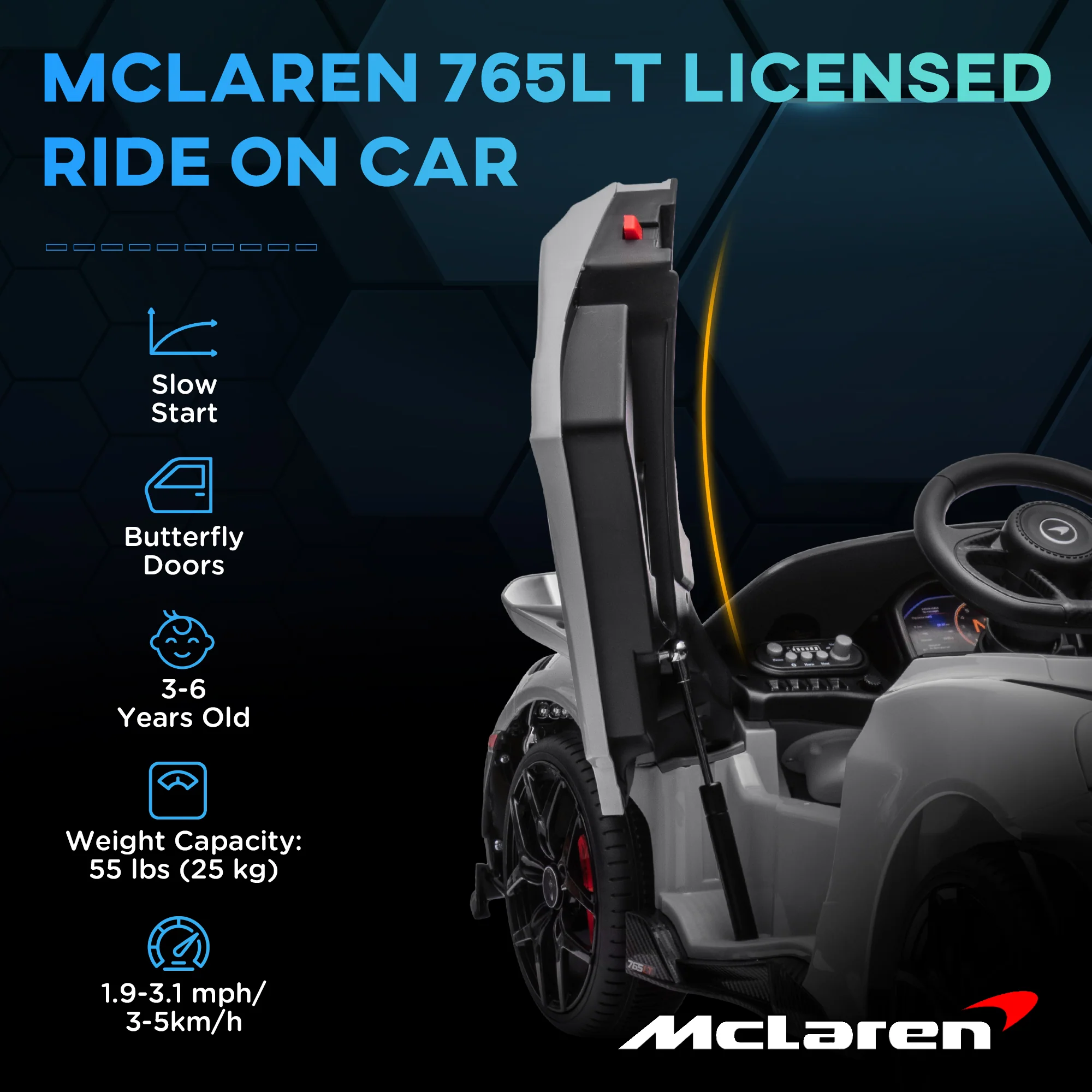 AIYAPLAY Orange McLaren 765LT Licensed 12V Kids Ride On Car W/ MP3 Music - Image 21