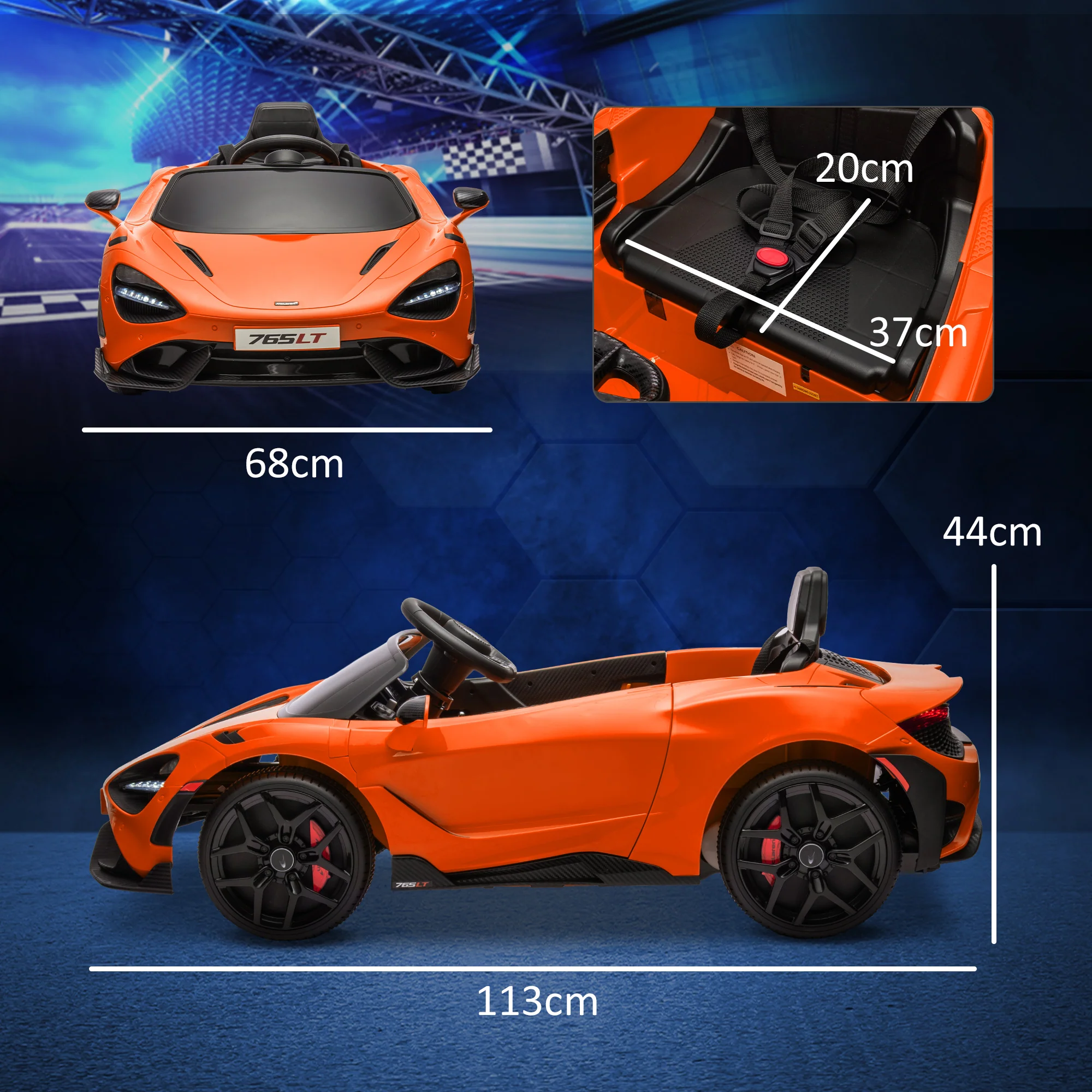 AIYAPLAY Orange McLaren 765LT Licensed 12V Kids Ride On Car W/ MP3 Music - Image 5